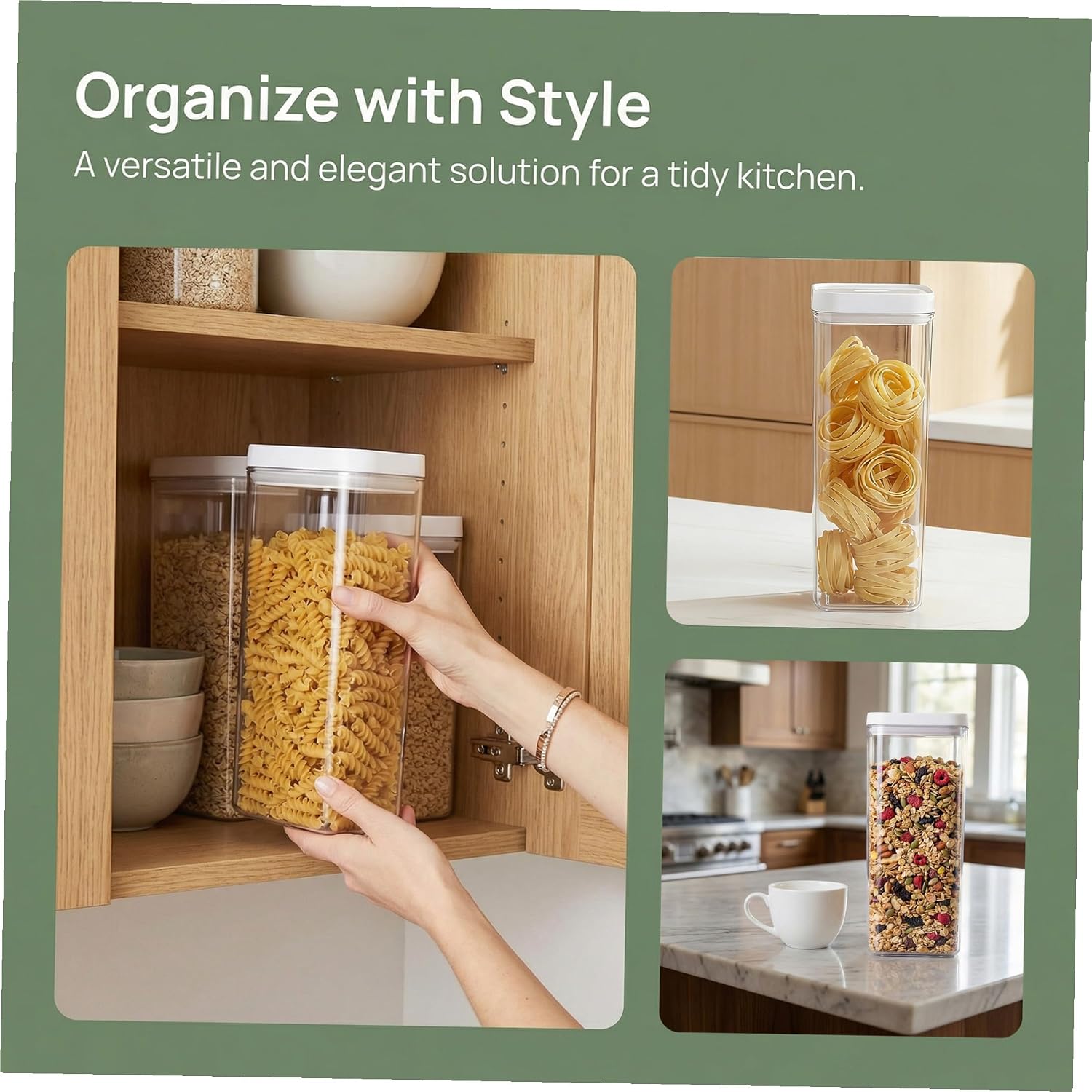 Pasta Storage Container 1800Ml Airtight Food Grade Plastic Spaghetti Organizer with White Lid for Kitchen Pantry Organization