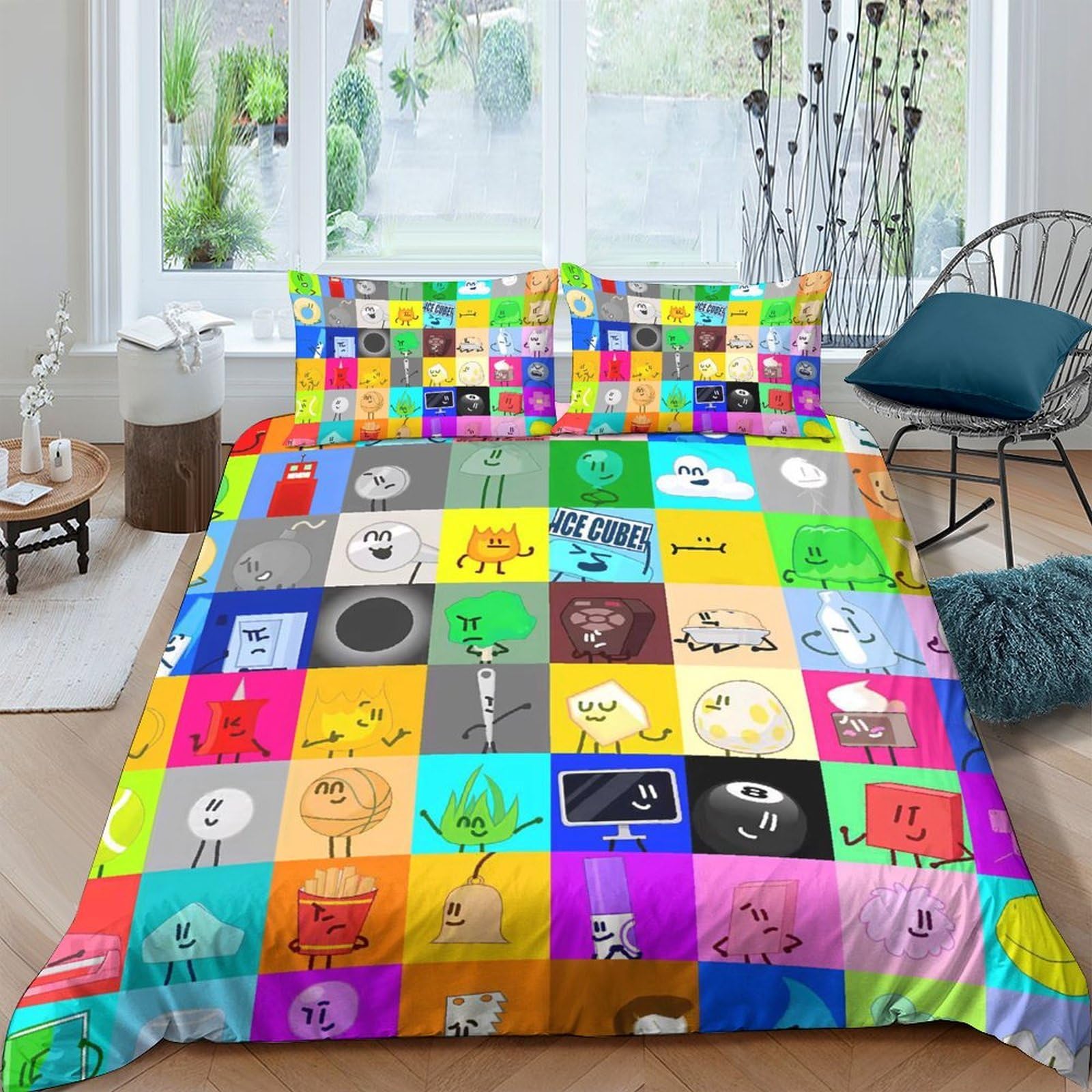 Ctjqhvkz Style-2 3D Printed Colourful Cartoon Patchwork Fitted Sheet Microfiber Soft Breathable Graffiti Bed Cover For Bedroom Guest Room Decor Single（135X200cm）