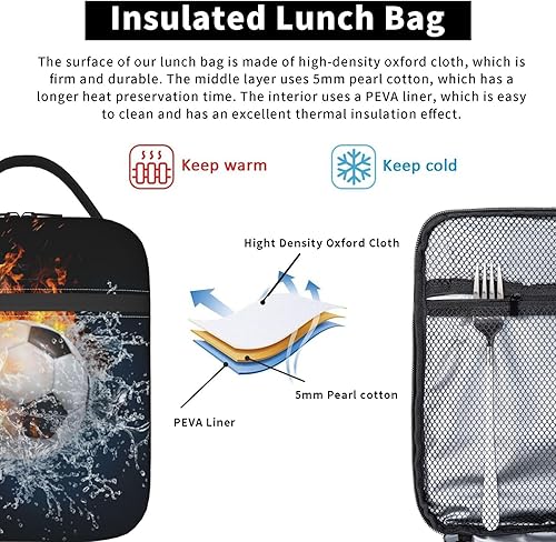Miniatura 5 de Lonchera de fútbol duradera con correa para el hombro, bolsa de almuerzo escolar para niños y adultos, bolsa de almuerzo escolar para oficina,