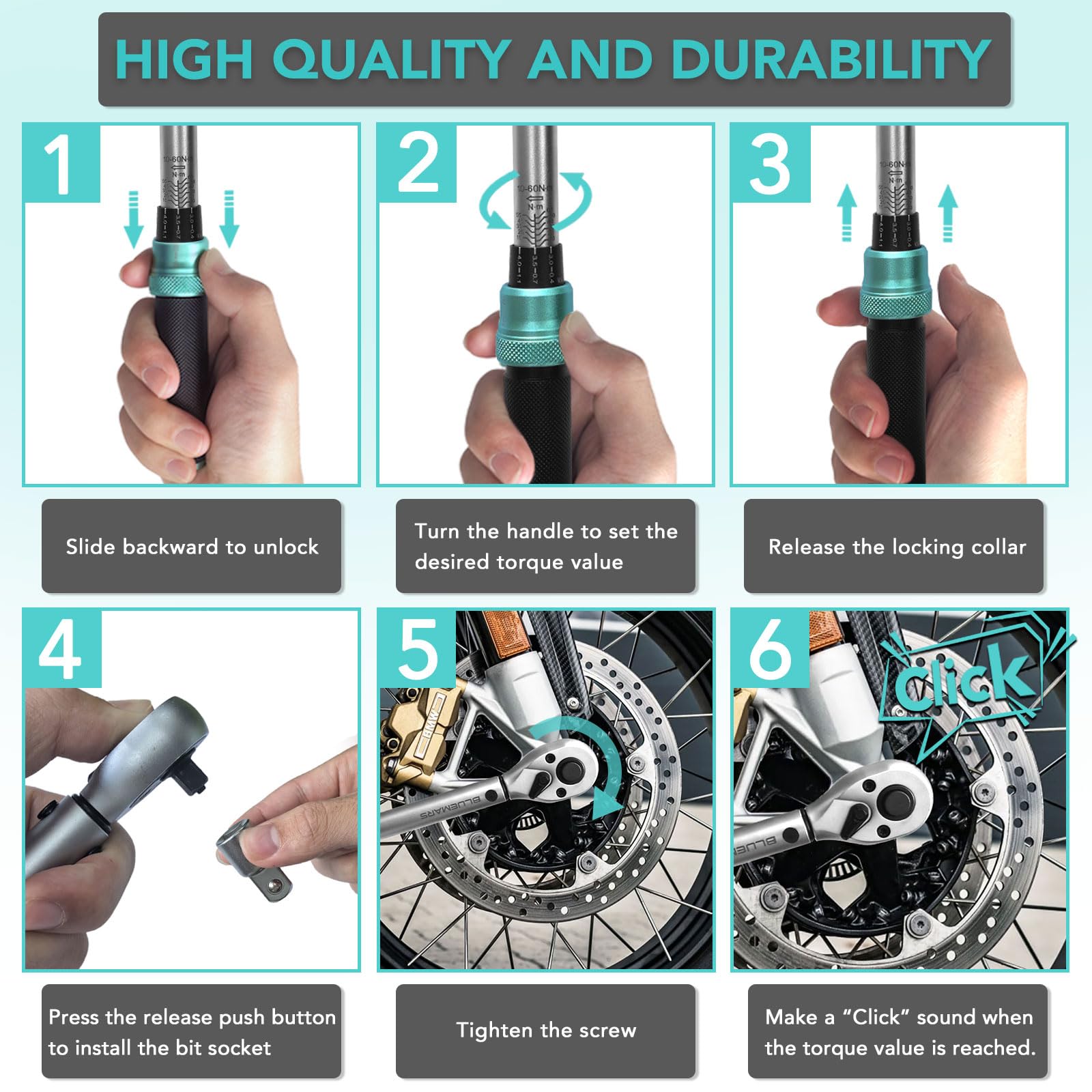 BLUEMARS Ratchet Torque Wrench 3/8 Inch Drive Click 10-60Nm/7.4-44.3FT.LB, 3/8 Inch 72-Tooth - Image 4