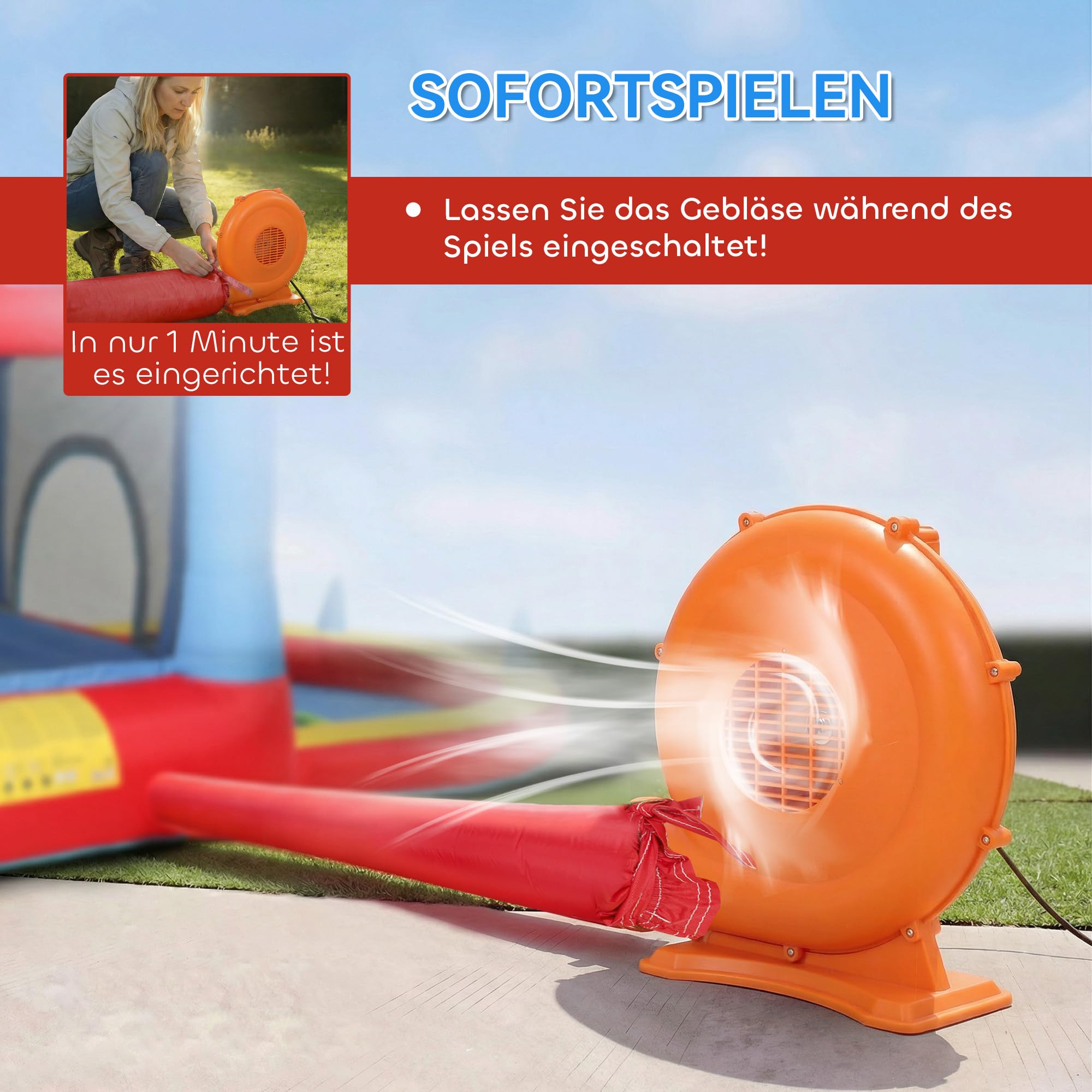 AIYAPLAY Hüpfburg mit Gebläse Aufblasbar Spielcenter mit Rutsche Trampolin Planschbecken/Bällebad Basketballkorb Wasserpistole Bouncy Castle für 3-8 Jahre Kinder für Indoor & Outdoor 342x255x209 cm