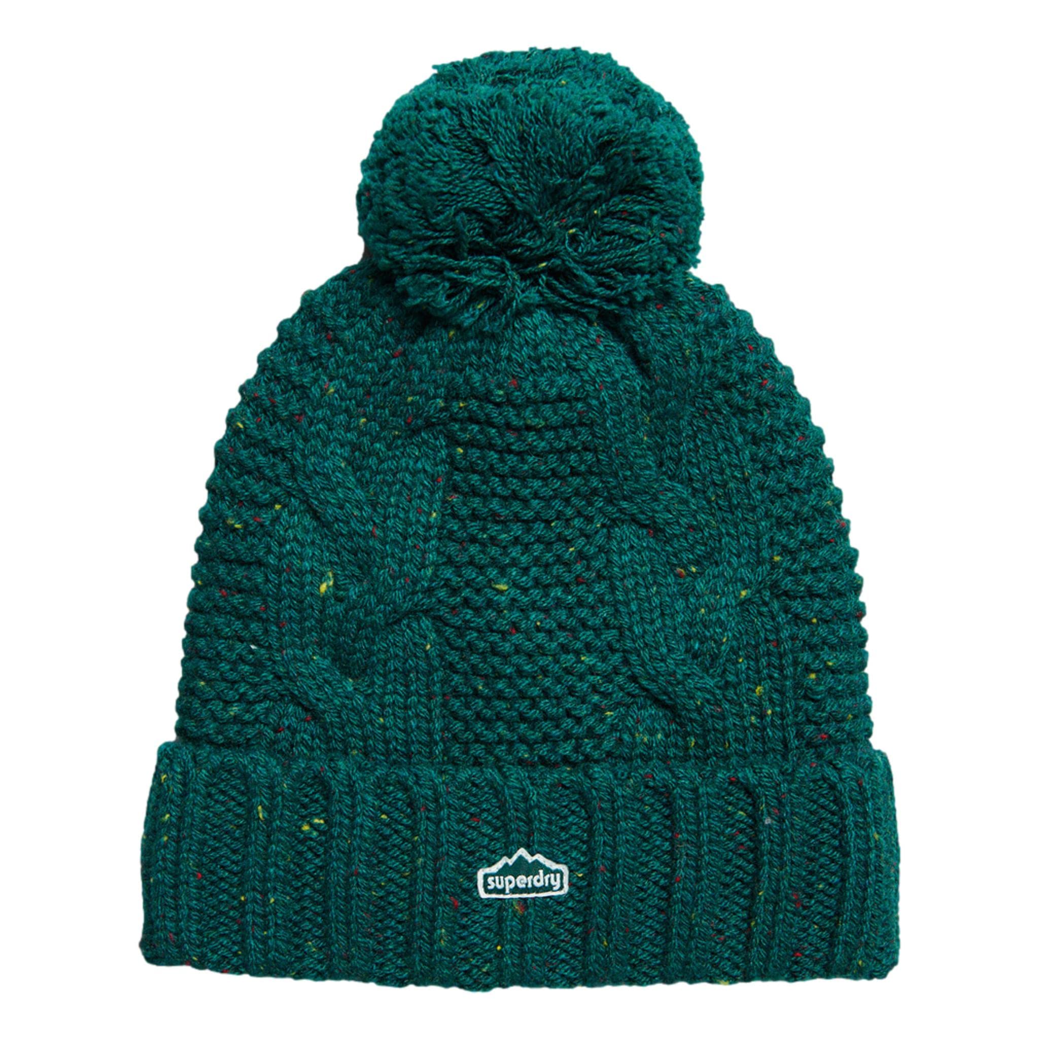 Superdry Women's Dark Green Cable Knit Bobble Beanie - Forest Green Tweed
