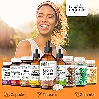 Vista 5 de Wild & Organic Gotas líquidas de melena de leones, apoyo para el cerebro y la concentración, suplemento de hongo melena de león - Gotas de hongo