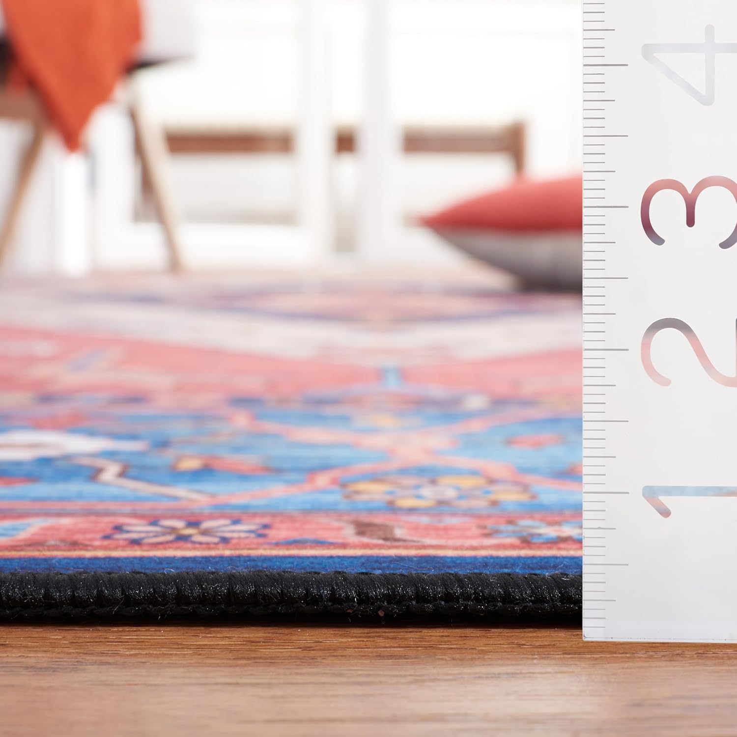 SAFAVIEH Washable Rug Tucson Collection - 2'6" x 4', Rust & Blue, Slip Resistant & Easy to Clean, Ideal for Living Room, Bedroom, Dining Space (TSN133P)