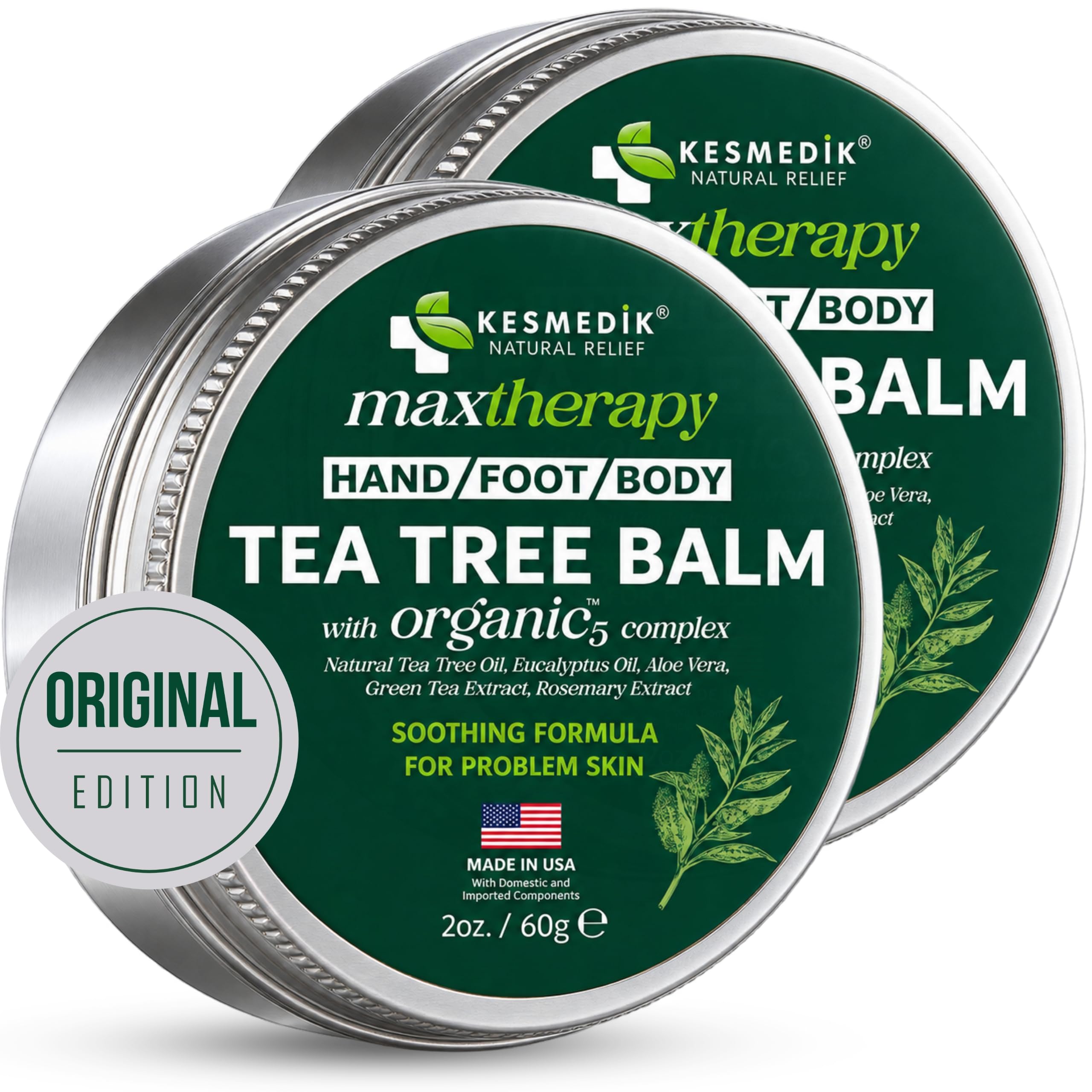 Tea Tree Oil Balm for Skin, Soothing Formula for Problem Skin, 2-Pack