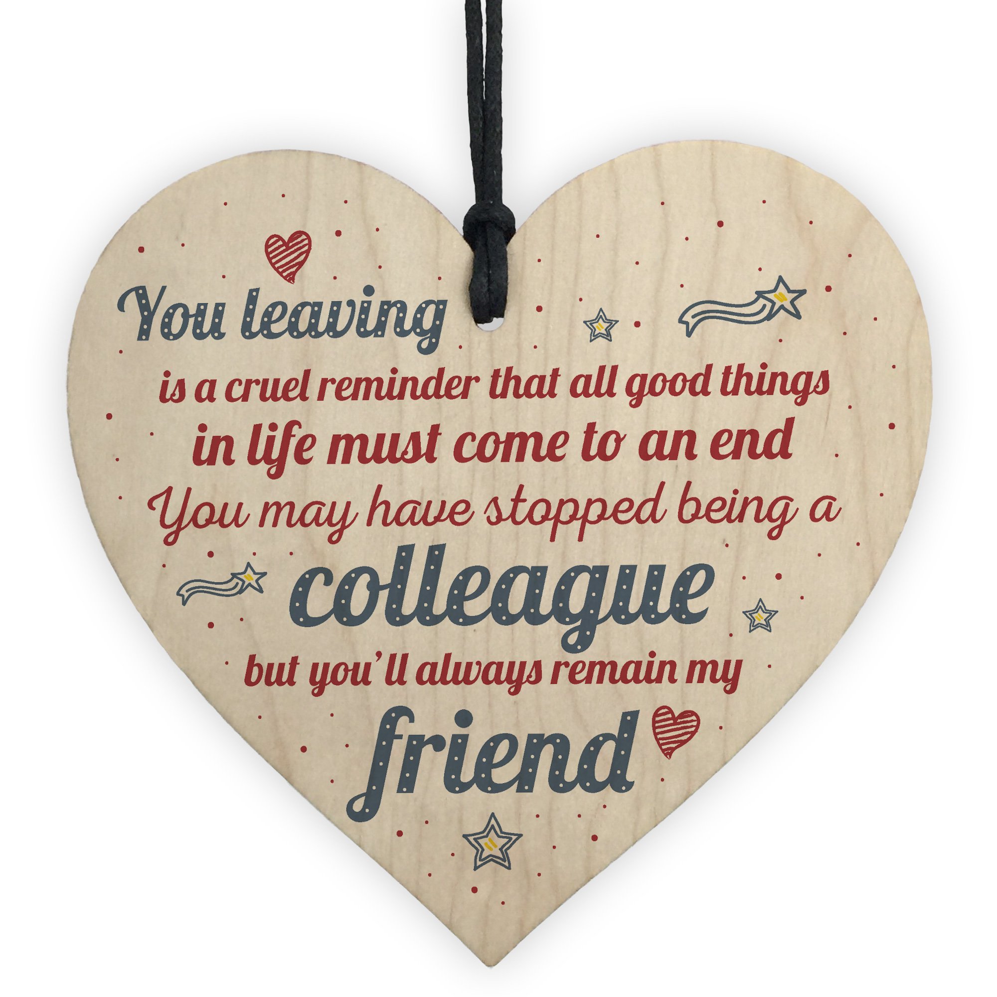 RED OCEAN Colleague Gift Friendship Friend Wooden Heart Plaque Colleague Leaving Office Gift Thank You