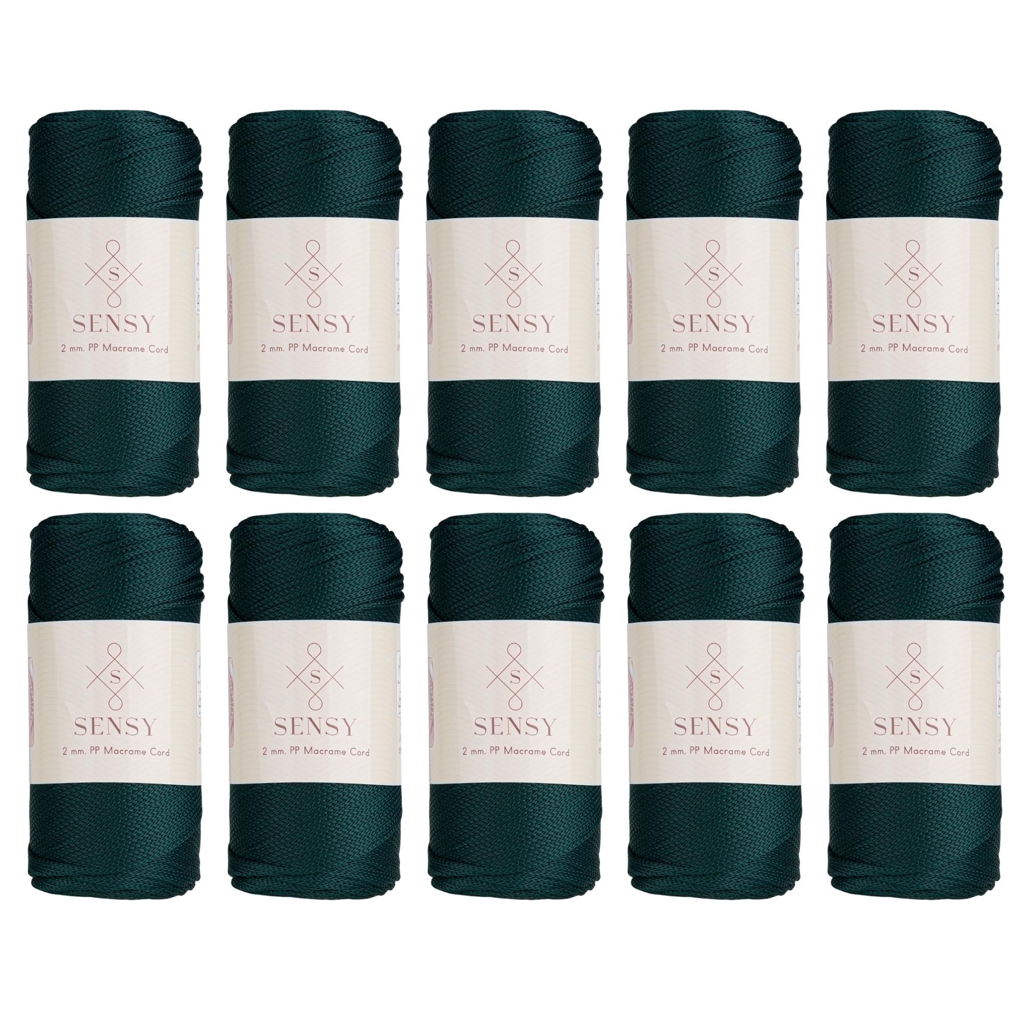 S SENSY 10 Skeins of Sensy Premium 2mm 251 Yards Polyester Rope 100 Percent Polypropylene Cord Macrame Cord 2mm Crochet Bag Cord Macrame Rope Crochet Thread Gift for Knitter (Forest Green)