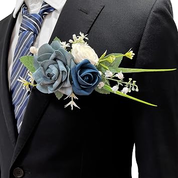 Pocket Boutonniere for Men, Dusty Blue Rose Flowers Groom and Groomsmen Pocket Boutonniere for Wedding Prom Ceremony Formal Dinners Anniversary Party Blue