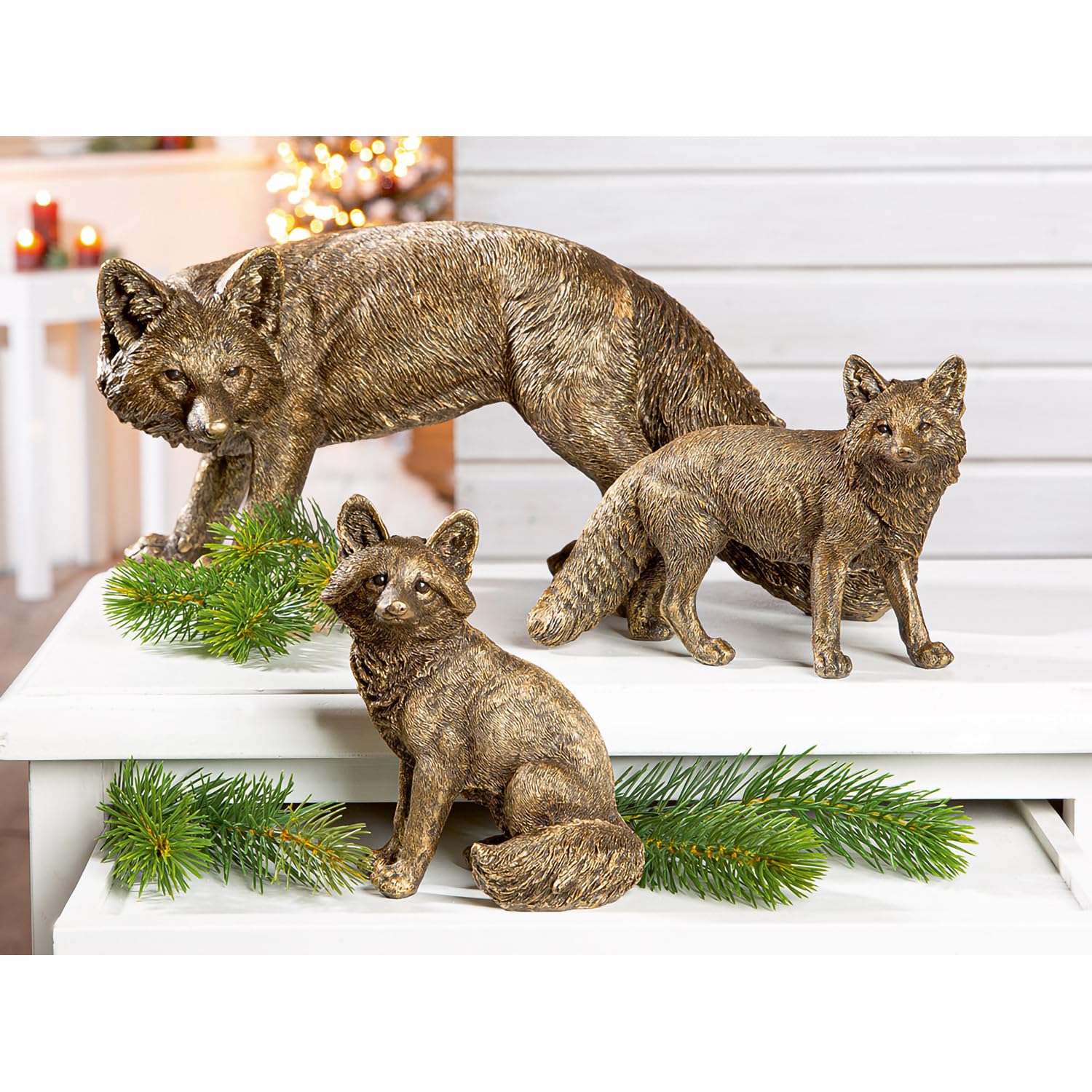 GILDE Figurka Fabian - lis z żywicy syntetycznej - kolor brązu - szerokość 49 cm - dekoracja - rzeźba - figurka zwierzęca - dodatek do domu - pomysł na prezent - przedmiot kolekcjonerski