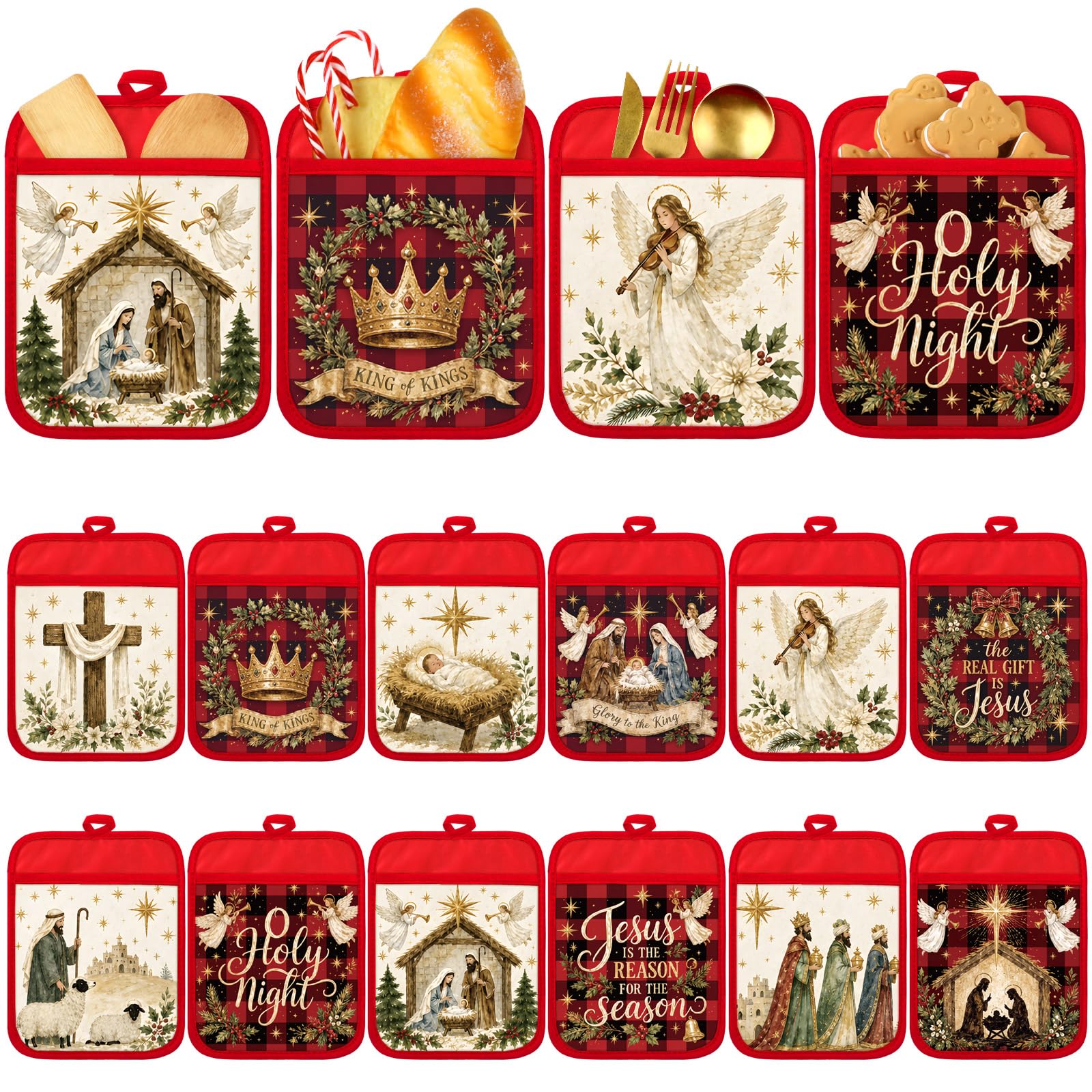 Jingmore 12 Pcs Christmas Christian Pot Holders with Pocket Gift Bulk