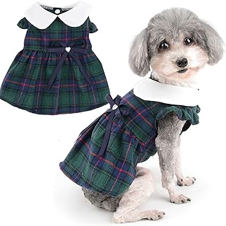 Zunea Plaid Dog Dresses for Small Dogs Girls Summer Princess Dress with Bowknot Cute Fancy Puppy Clothes Ruffles Sleeveless Skirt Soft Female Pet Dress Chihuahua Doggie Apparel Green M