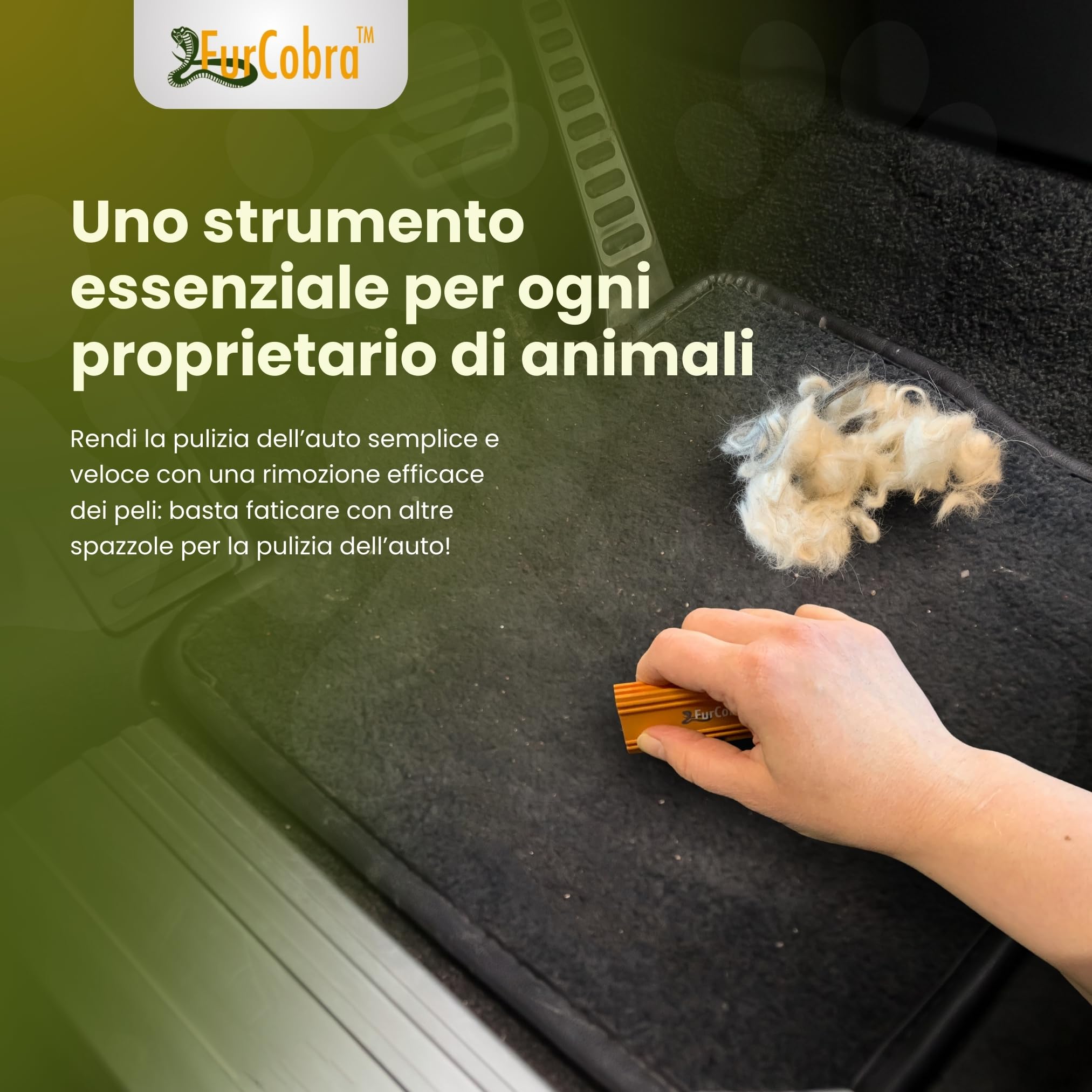 FurCobra PRO Pet Hair Remover 4.33" - Leggero e Compatto, Spazzola Togli Peli Animali per Cane e Gatto per Auto, Divano, Letto, Tappeti e Superfici della Casa - Portatile, Facile da Usare