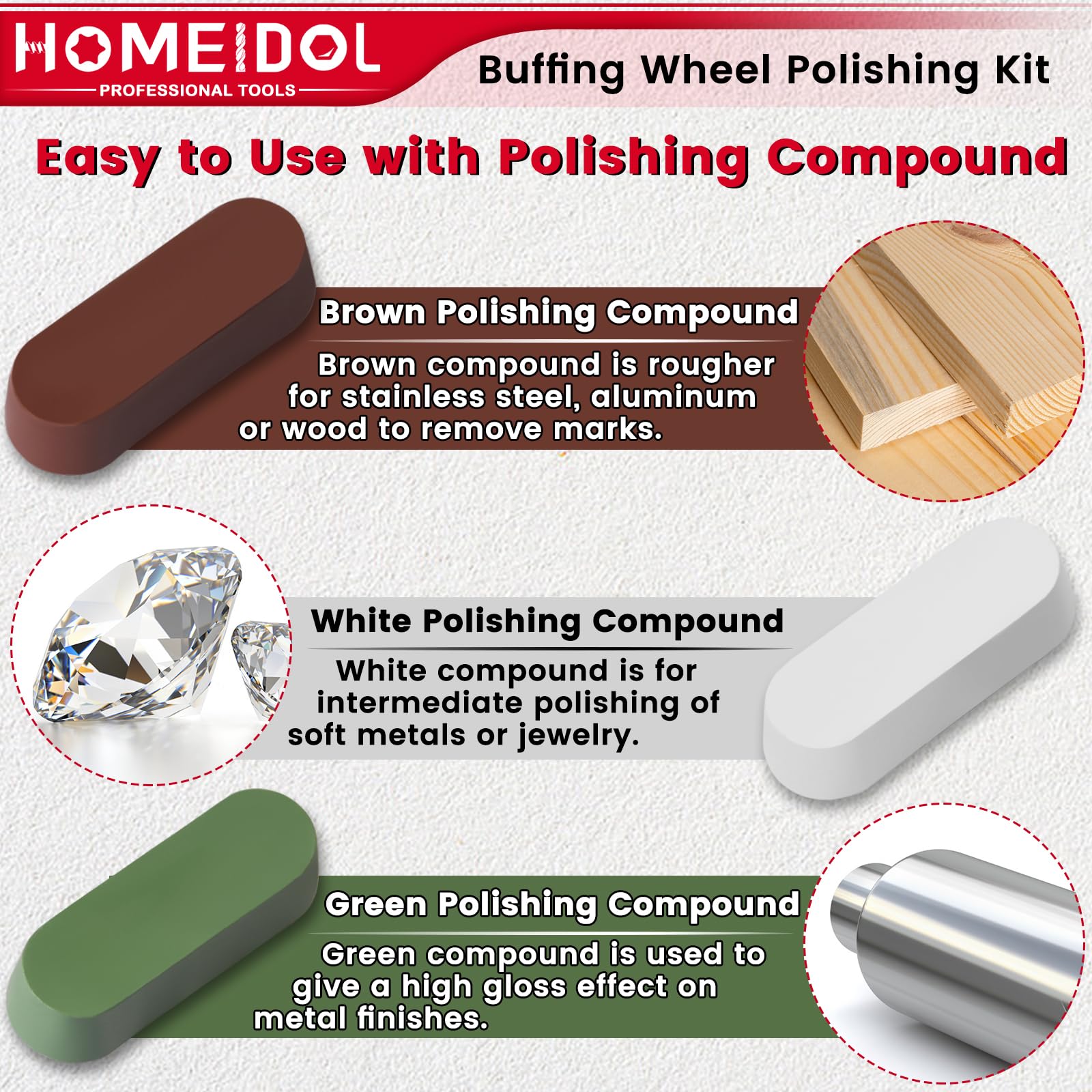 Buffing Wheels Kit - Polishing for Metal, Wood & More -5