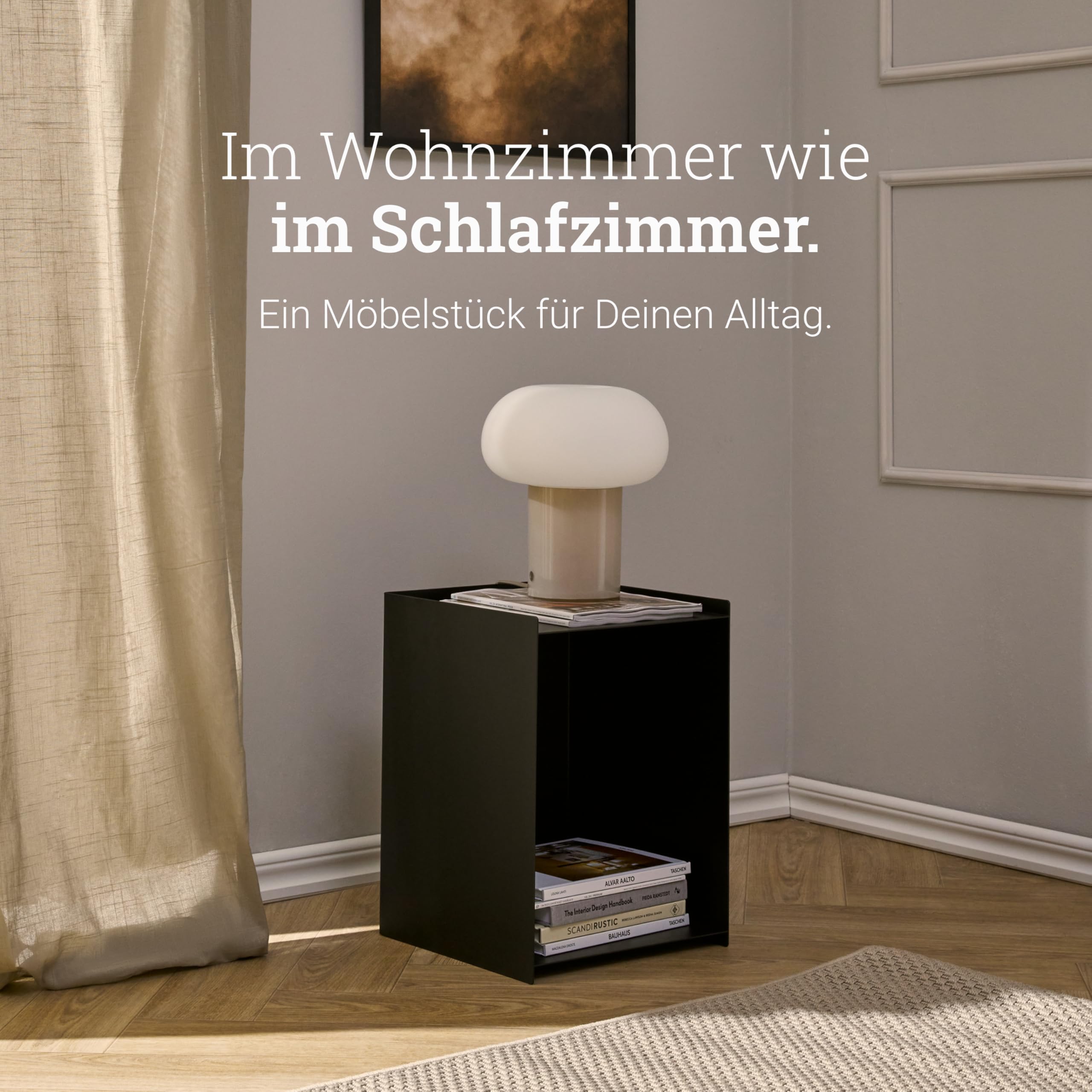 Natural Goods Berlin 1x Nachttisch Cuboid - Kleiner Nachttisch Schwarz, Beistelltisch Metall, Nachtkästchen 33 x 33 x 45 cm, Nachtschrank Schwarz, Nachtkommode, Nachtkasten, Bedside Table, Nightstand