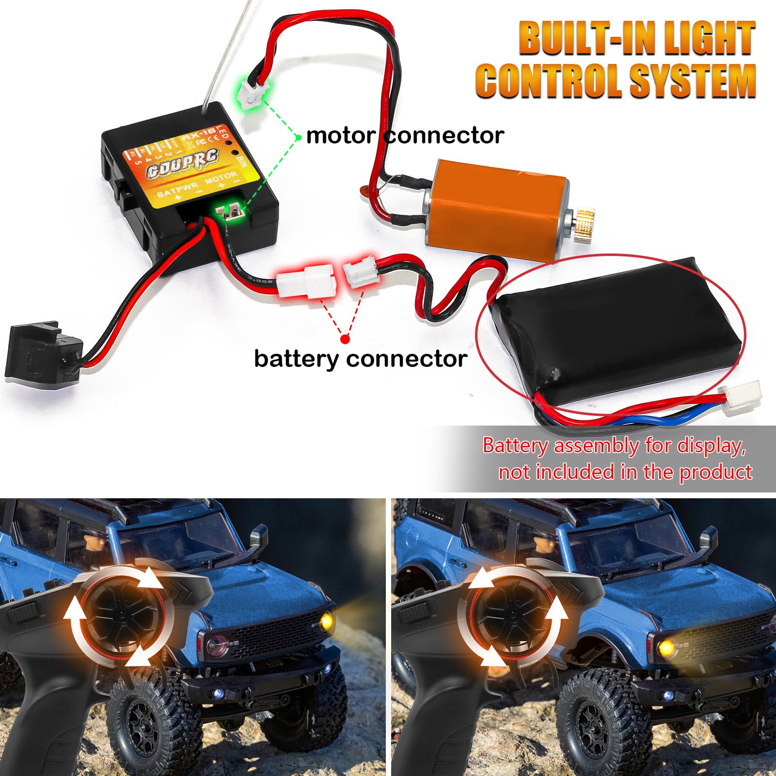 GOUPRC Nadajnik RC 2,4 GHz i odbiornik ESC 2 w 1, 3-kanałowy pilot samochodowy RC T-8192A z odbiornikiem do SCX24 RC Car Boat