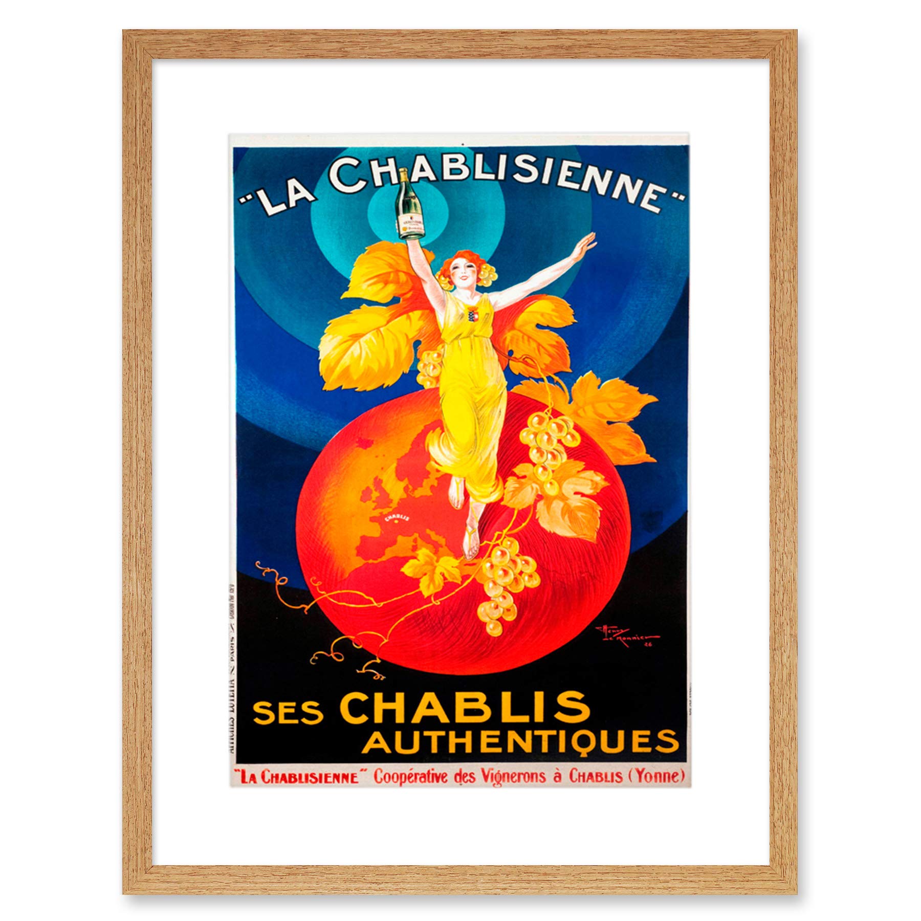 Wee Blue Coo Chablis Wine Vintage Artwork Framed Wall Art Print 12X16 Inch