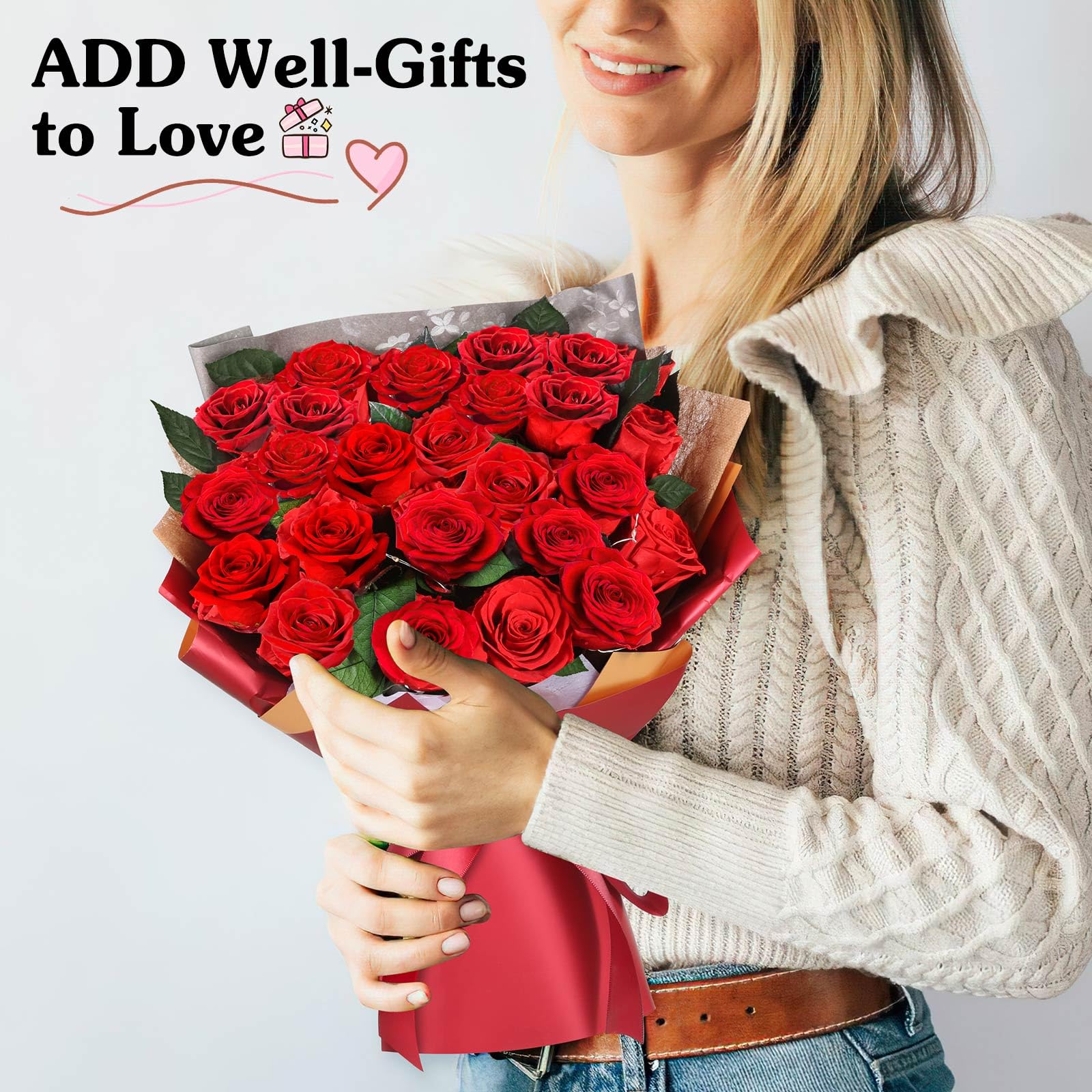 ADDWel Ewiger Rosenstrauß mit 24 echten konservierten roten Rosen, Infinity Rosen Blumenstrauß, Geschenke für Frauen, Geschenk für Freundin Mama Ehefrau zum Geburtstag, Jahrestag Weihnachten