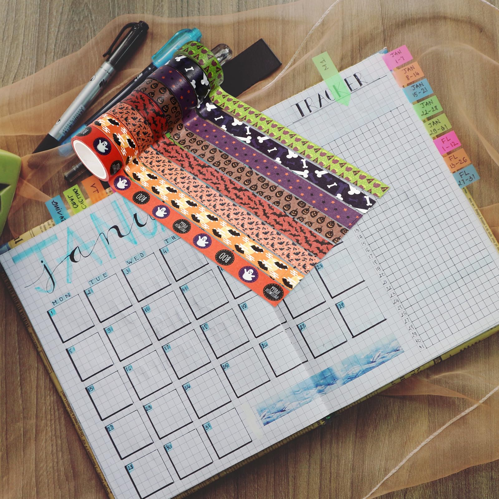 OSALADI 64 Rotoli Nastro Washi di Halloween da 5m Motivi Decorativi per Artigianato e Confezioni, Materiale Washi per Decorazione e Craft Supplies Stili multipli