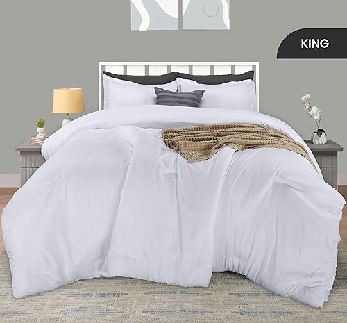 Miniatura 2 de Utopia Bedding Juego de edredón de 3 piezas tamaño King, color blanco, juego de edredón de cama suave alternativo al plumón, 1 edredón (90 x 102