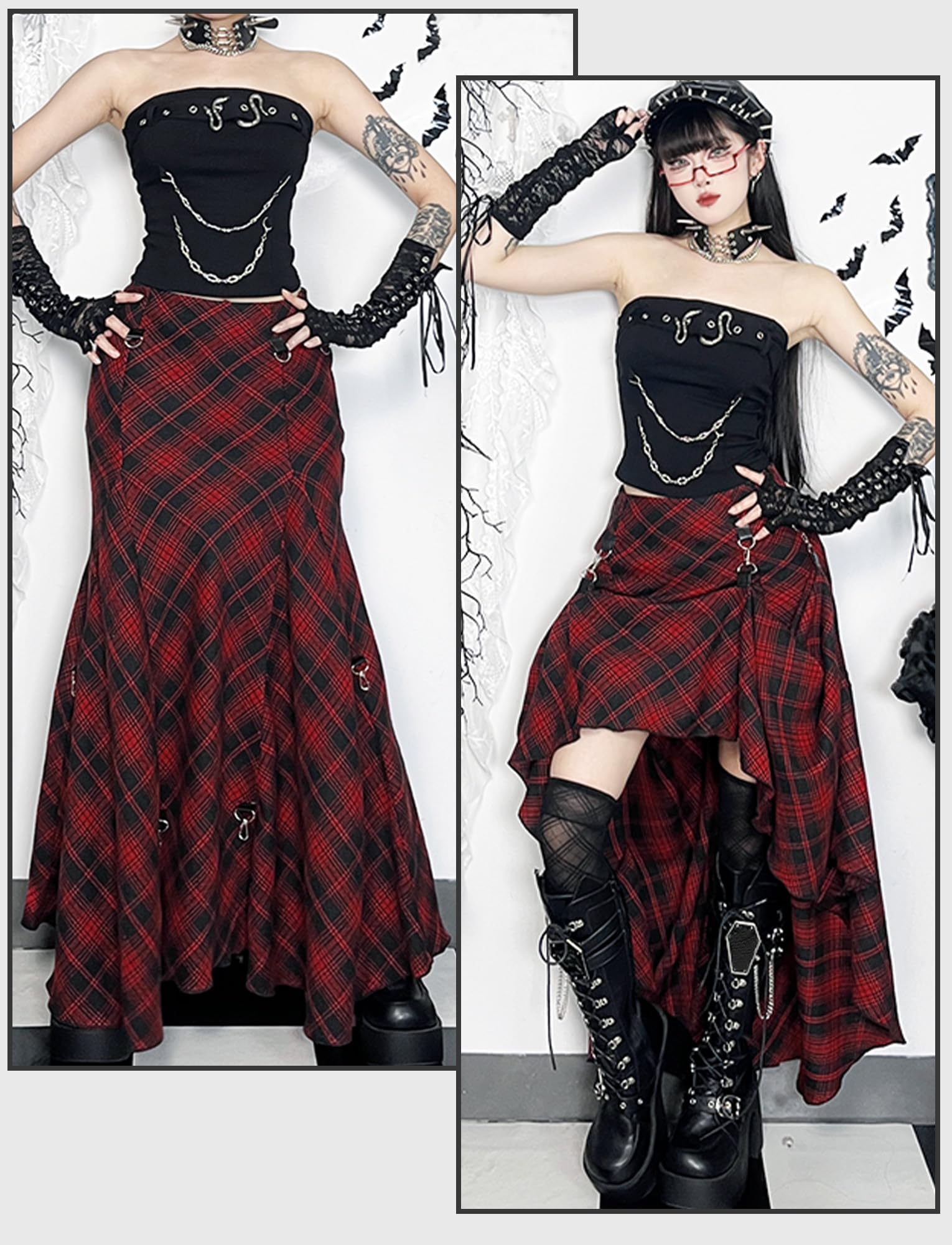 Damen Rock Kariert Unregelmäßig Tennisrock Mini/Midi/Lang/Kurze Röcke Hohe Taille A-Linie Skater Rock Vielseitig Plaid Gefaltete Gitterrock Größe S-L