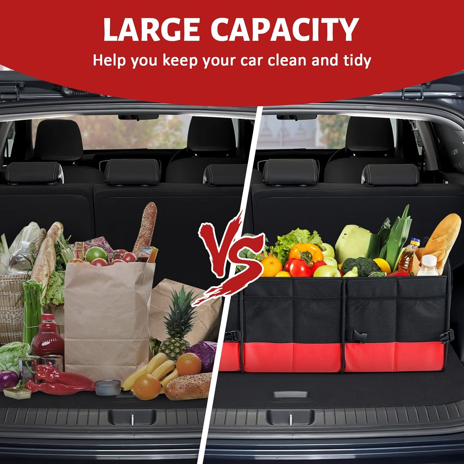 SIMNIAM Car Trunk Organizer Large 95L, Foldable, Non-Slip, Car Storage Organizer Made of Thick Material, Apply to Organizing The Trunk Outdoor Travel Shopping Camping - Red : Automotive