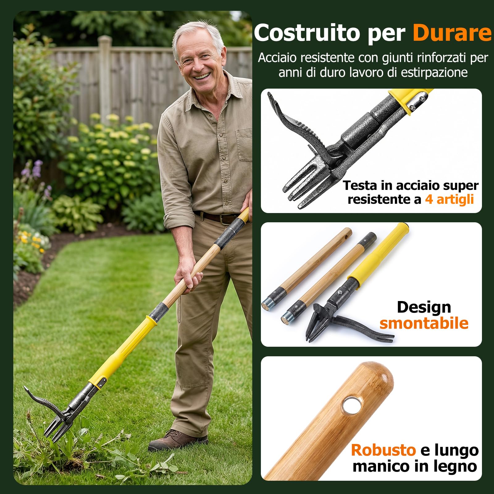 Estirpatore per Erbacce Attrezzo da Diserbo 109 cm con Sistema di Espulsione a Scorrimento
