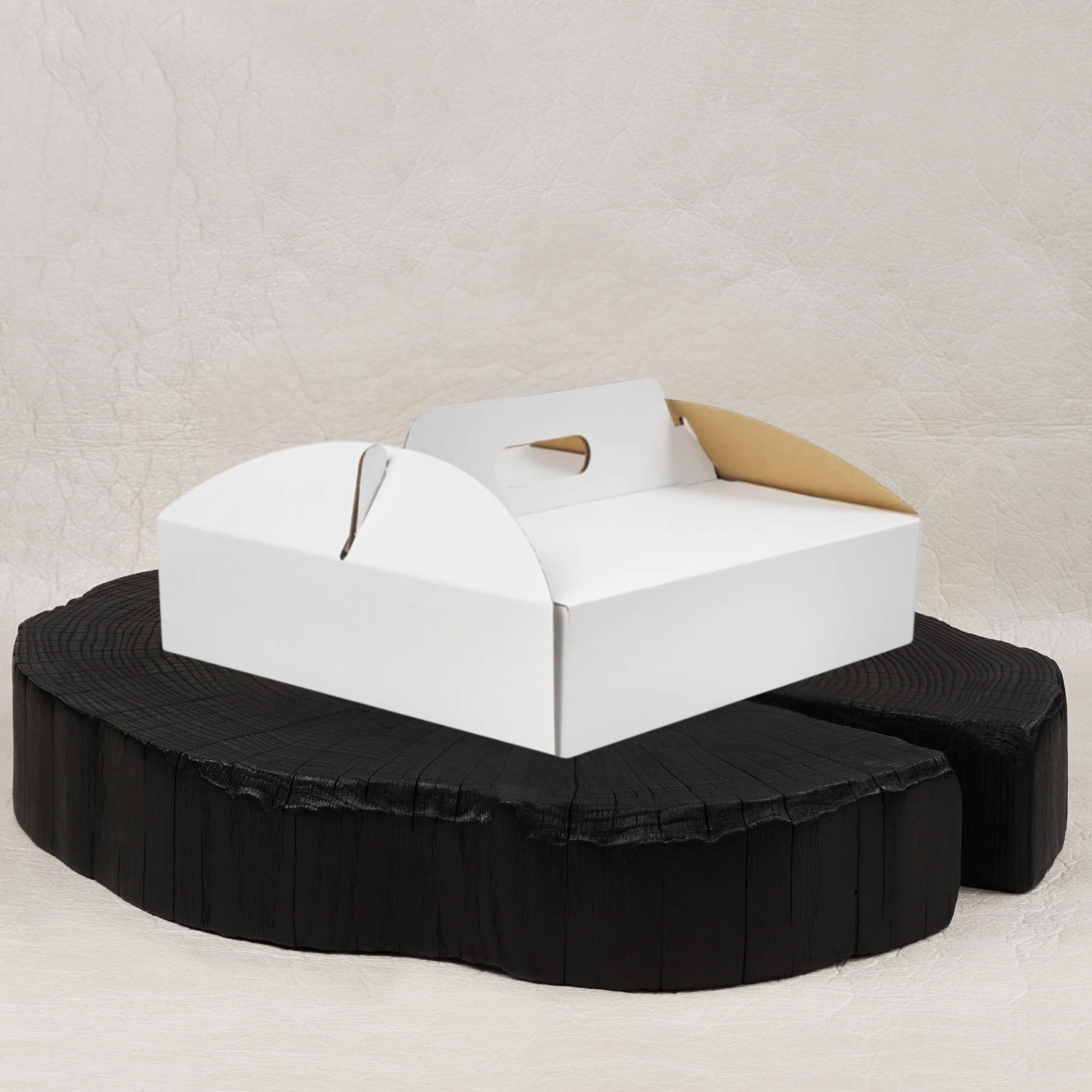KAPAK 10er Tortenkarton Weiß 21x21x8 cm - Kleine Tortenbox mit Griff - Kuchen Transportbox für Gebäck, Cupcakes & Bento Cakes - Tortentransportbox aus Wellpappe