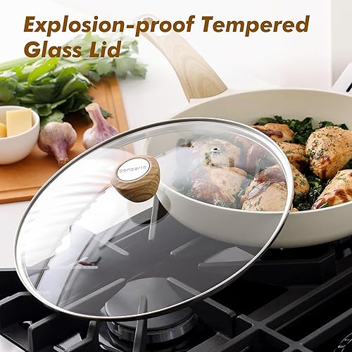 Miniatura 5 de SENSARTE Sartén antiadherente de cerámica con tapa, sartén antiadherente para tortilla de 11 pulgadas, no tóxica, cocina saludable, sin PFOAPFASPTFE