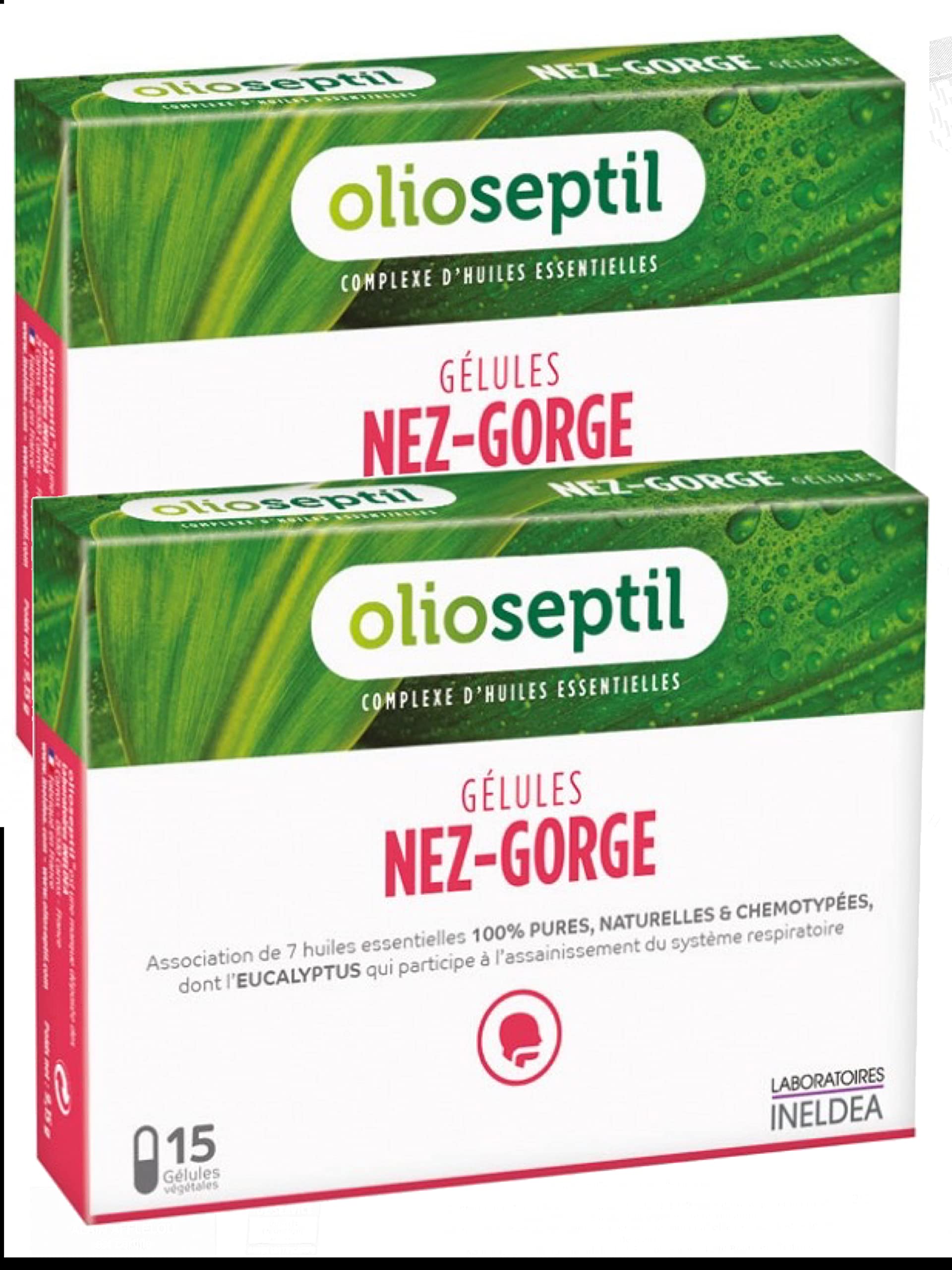 Olioseptil - Nez-gorge - Lot de 2 x 15 gélules - Libère les voies aériennes supérieures