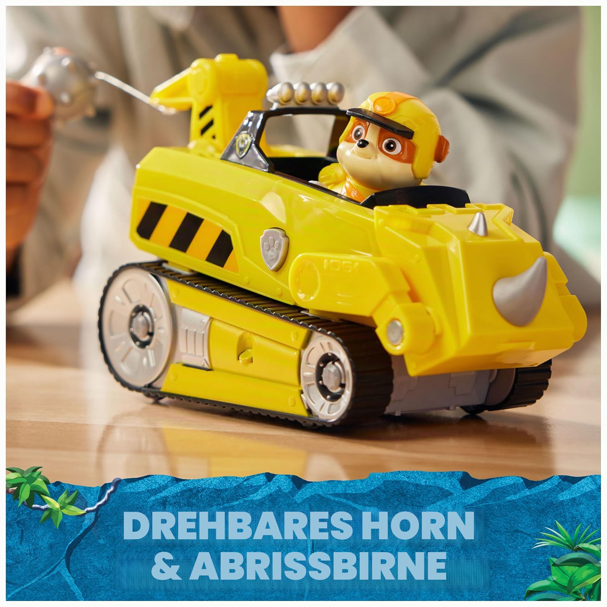 Paw Patrol Jungle Pups, Rubble Nashorn Fahrzeug, Spielzeug-Truck mit Sammel-Actionfigur, Kinderspielzeug für Jungen und Mädchen ab 3 Jahren