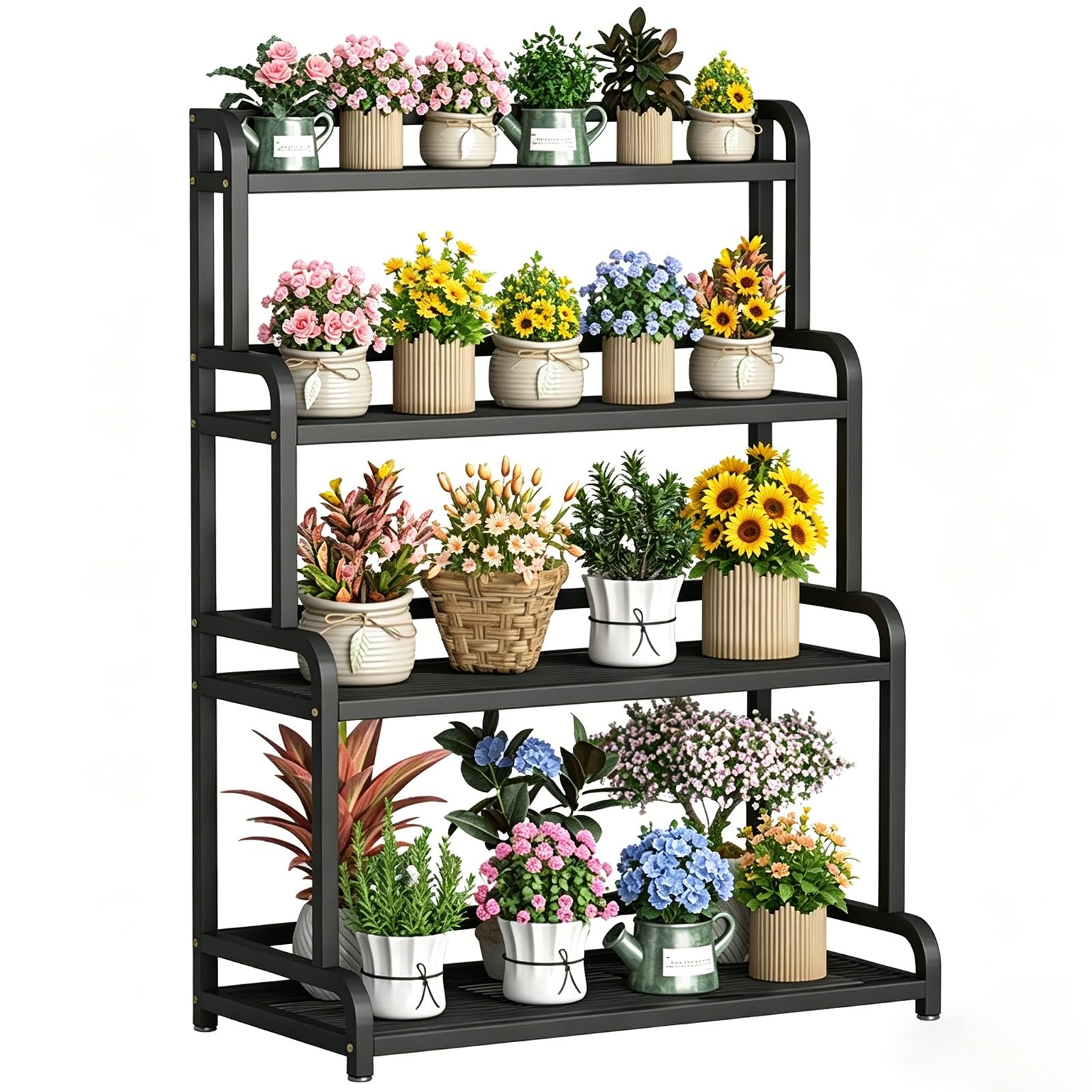DMCHENGMA Heavy Duty Planter Shelves Black Metal Wrought Iron Corner Display Holder - Ladder Storage Organizer Shelf Utility Rack(50x50x135cm)