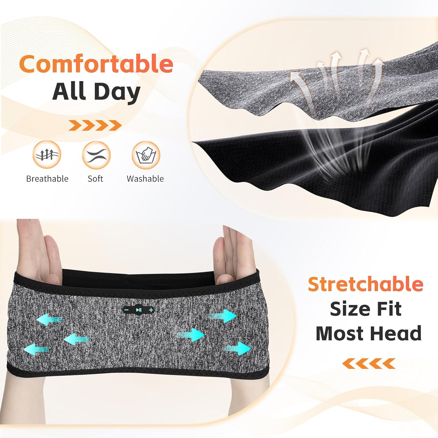 Sleep Headphones Bluetooth 6.0 Headband, 20H Playtime Headband Headphones with HD Stereo Speakers, Sports Wireless Earphones for Side Sleepers Workout Yoga Travel Meditation, Gifts for Women Men - Image 5