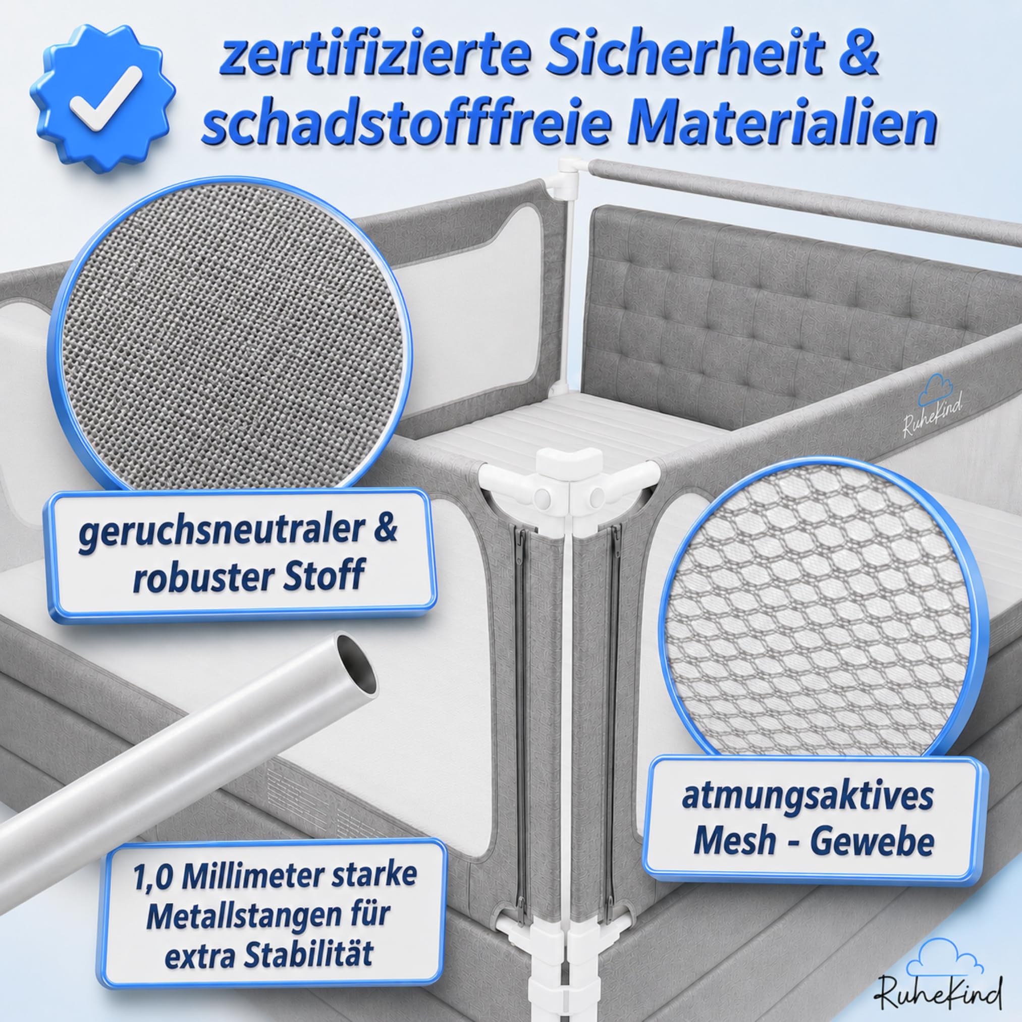 Rausfallschutz Boxspringbett Bettgitter Set 180x200cm 3er Set – zertifizierte Sicherheit für Kinder
