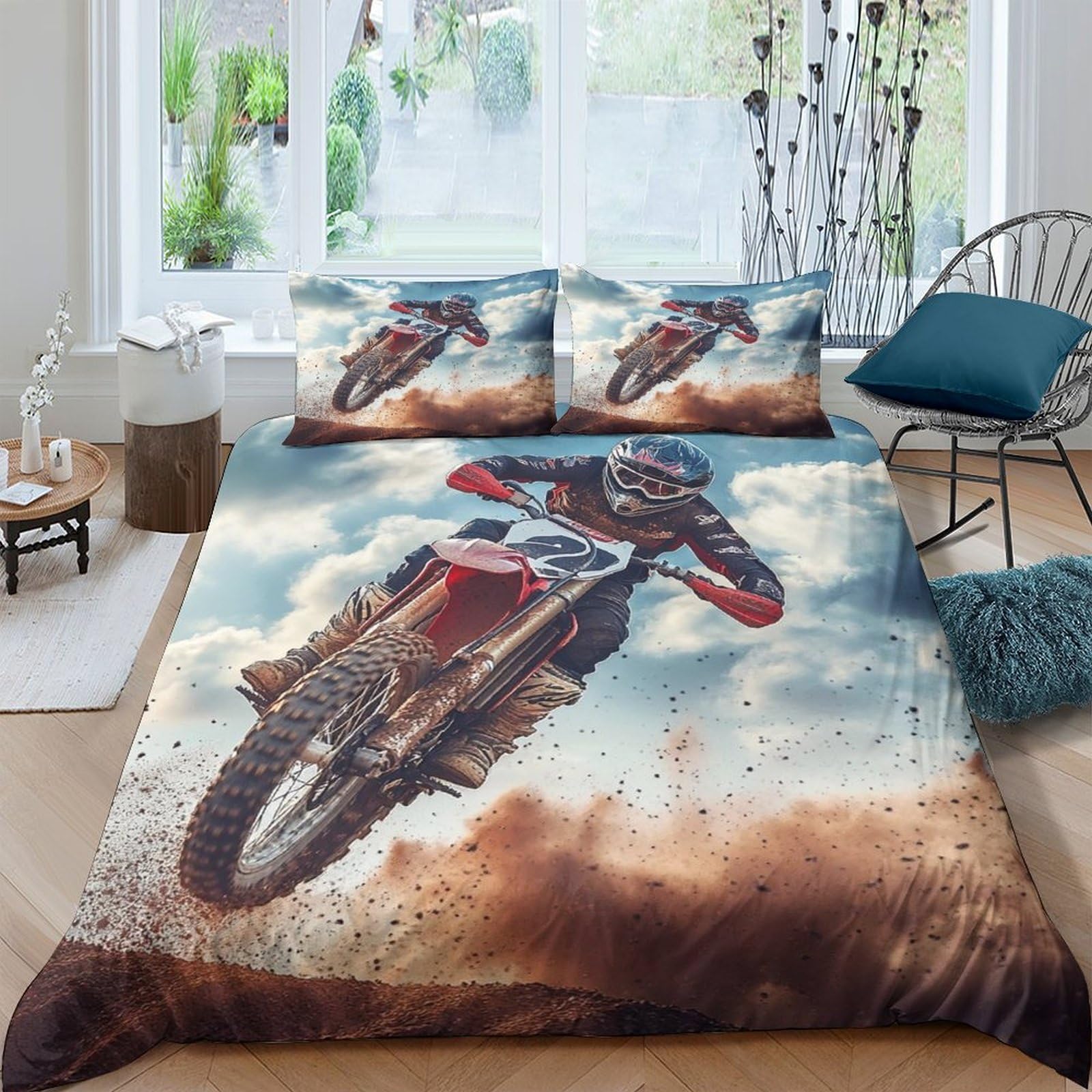 Ctjqhvkz Style-3 3D Printed Motocross Dirt Bike Fitted Sheet Microfiber Soft Breathable Racing Track Bed Cover For Bedroom Decor Mattress Protection Single（135X200cm）