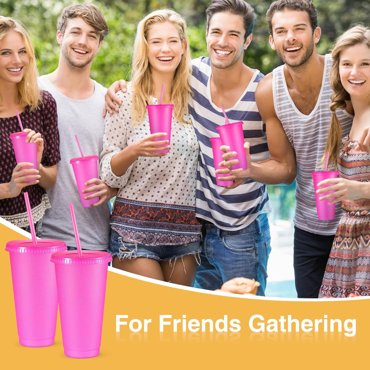 Amyhill 12 Pcs Reusable Glitter Cups with Lids and Straws 24 oz Plastic Tumbler Iced Coffee Cup Travel Mug for Smoothie Juice Birthday Sleepover Party Supplies for Valentine Girl(Hot Pink) | Reusable, with Lids and Straws, Tumbler, Iced Coffee Cup, Travel Mug, Party Cups - Image 7