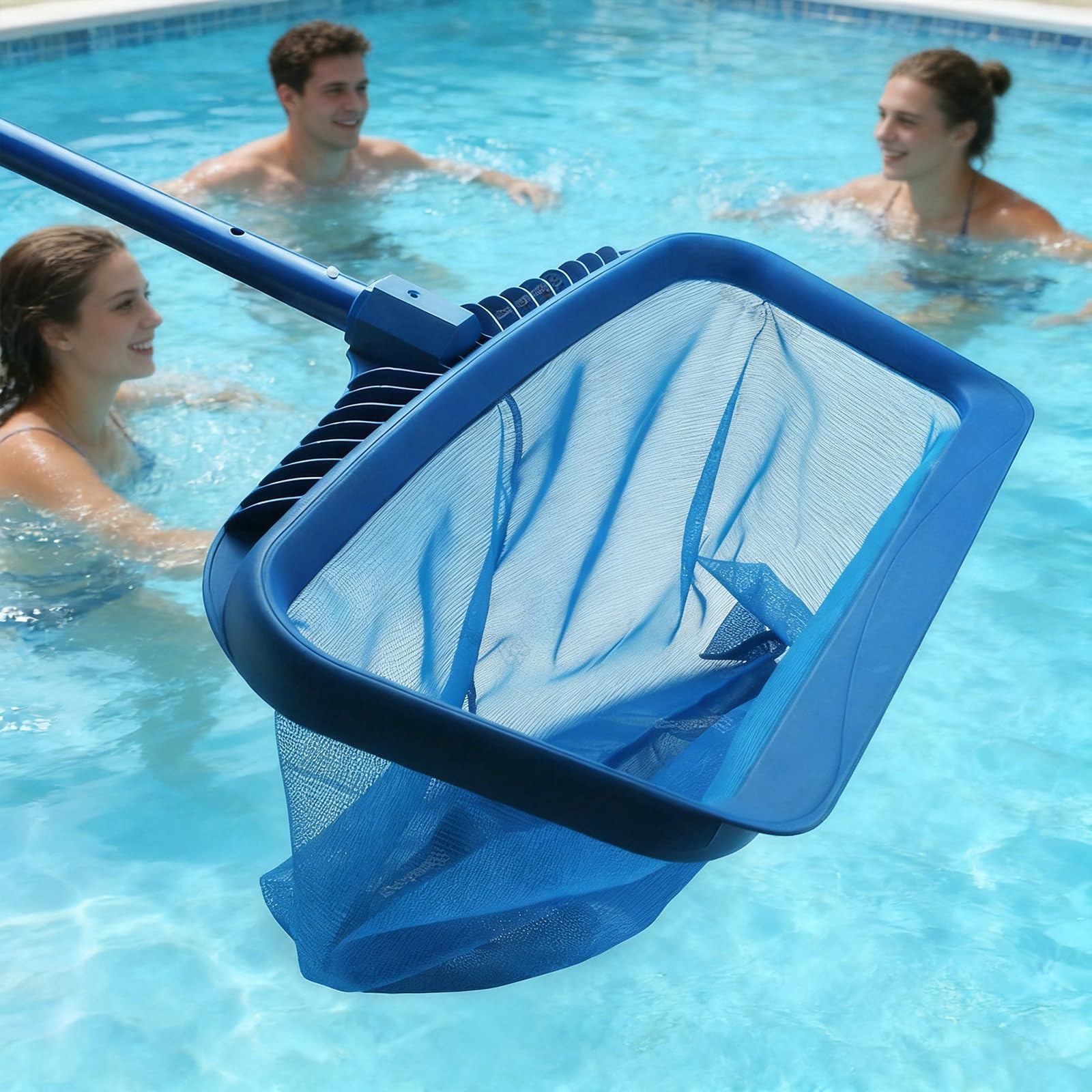 Rete rimovibile per la pulizia della piscina, strumento per la manutenzione della piscina, con asta in alluminio da 1,1 m, strumento di pulizia multifunzione di lunga durata