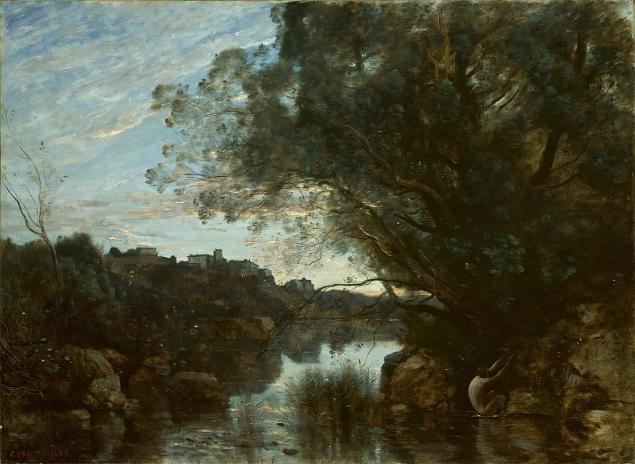 Posteriik No Frame Vintage Art Print Images Pictures Print Souvenir Of The Environs Of Lake Nemi By Jean Baptiste Camille Corot Modern Colour Posters For Office Home Decor 60X90cm
