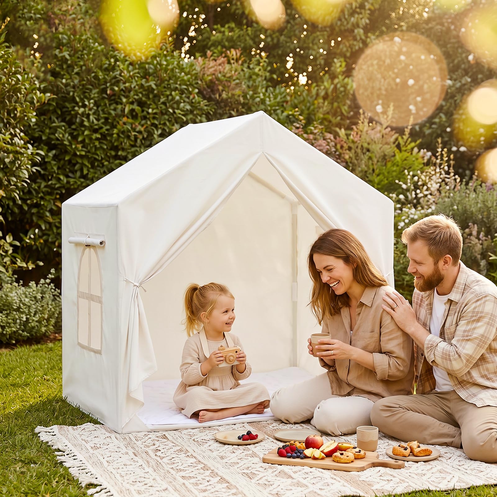Kinderzelt für Spielzelt Kinder Indoor: Zelt Kinder Kinderzimmer - Spielzelte Kinderspielhaus mit Matte und Fenster - Prinzessin Zelt für KindGeschenk für Mädchen und Jungen(Cremeweiß)