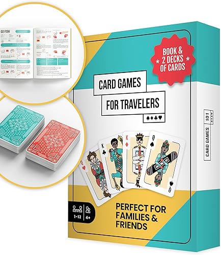 Miniatura 4 de Juegos de cartas para viajeros | 30 divertidos juegos clásicos y 2 mazos personalizados | Regalo ideal para niños (4 +) y viajeros | Noche de juegos