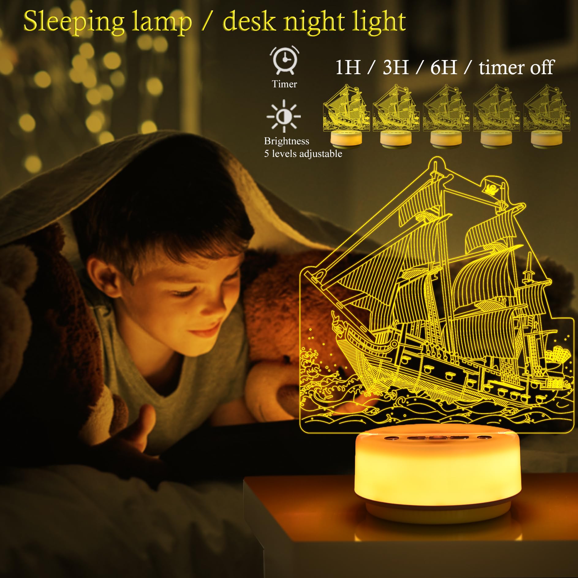 Veilleuse décorative LED pour enfants, jouet pirate - 14 couleurs - Avec télécommande, clé d'entité et minuterie - Cadeau d'anniversaire et de Noël pour garçons/filles