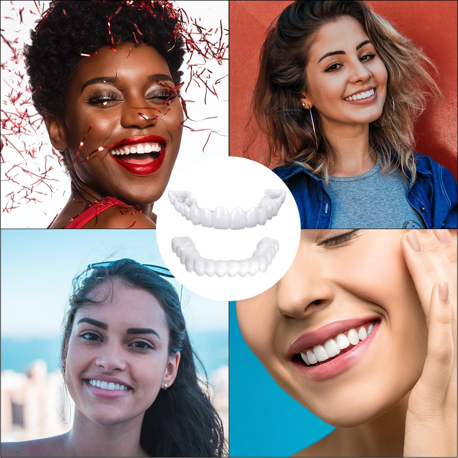Dientes Postizos Temporales, 2 pares Dentaduras Postizas Instantáneas, Carillas Dentales, Dentadura Postiza Perfecta, Dentaduras Postizas Ajustables, Dientes Postizos, para Hombres Mujeres