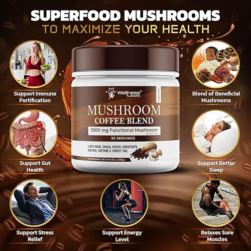 Miniatura 3 de Café de hongos, 90 porciones de café instantáneo de hongos orgánicos, café keto colombiano de gran sabor, 7 superalimentos Mishrooms Lions Mane,