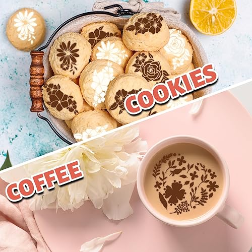 Miniatura 4 de Whaline 17 plantillas de galletas con temática de flores, plantillas inspiradoras de pintura con aerógrafo, plantillas surtidas para hornear