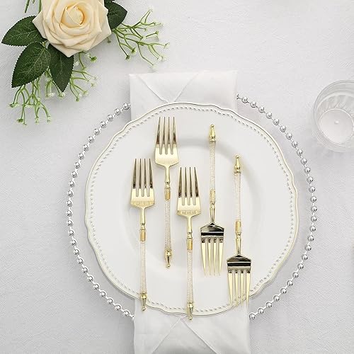 Miniatura 8 de Efavormart - Juego de 24 tenedores de plástico estilo europeo con purpurina dorada de 6 pulgadas con mango de columna romana, utensilios desechables