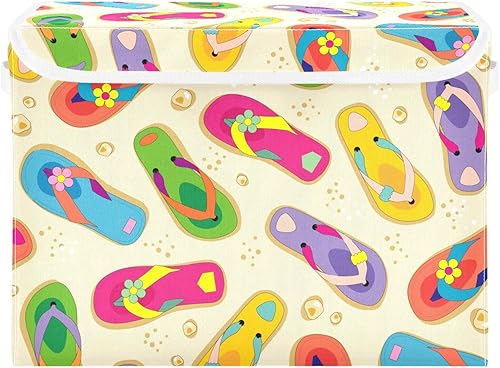Flip Flops Beach Summer Times Foldable Storage Bins Bags for Clothes Fabric Storage Container Organizers with Reinforced Handle Closet Organizers