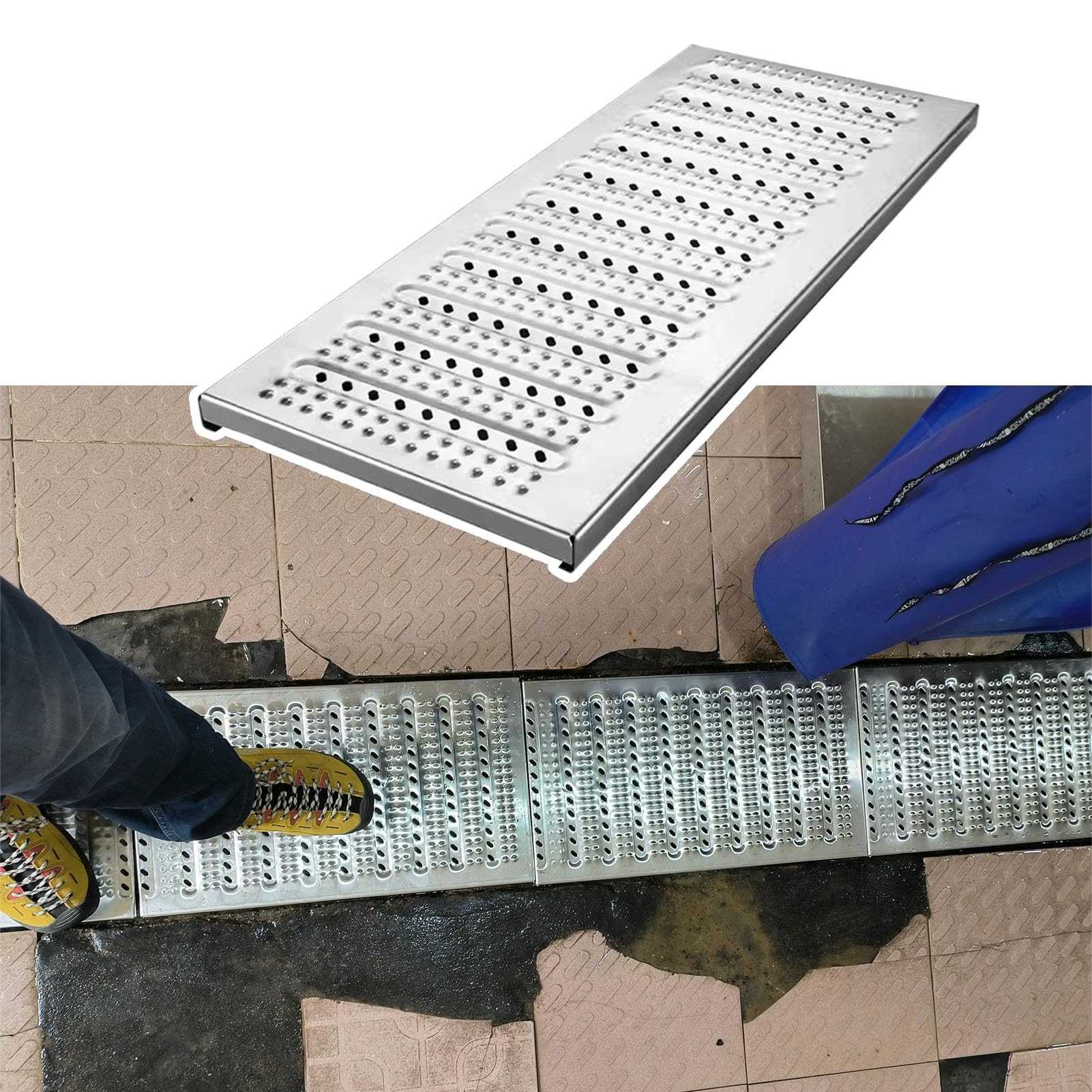 Grille de caniveau durable contre les inondations et sols glissants en cuisine et jardin