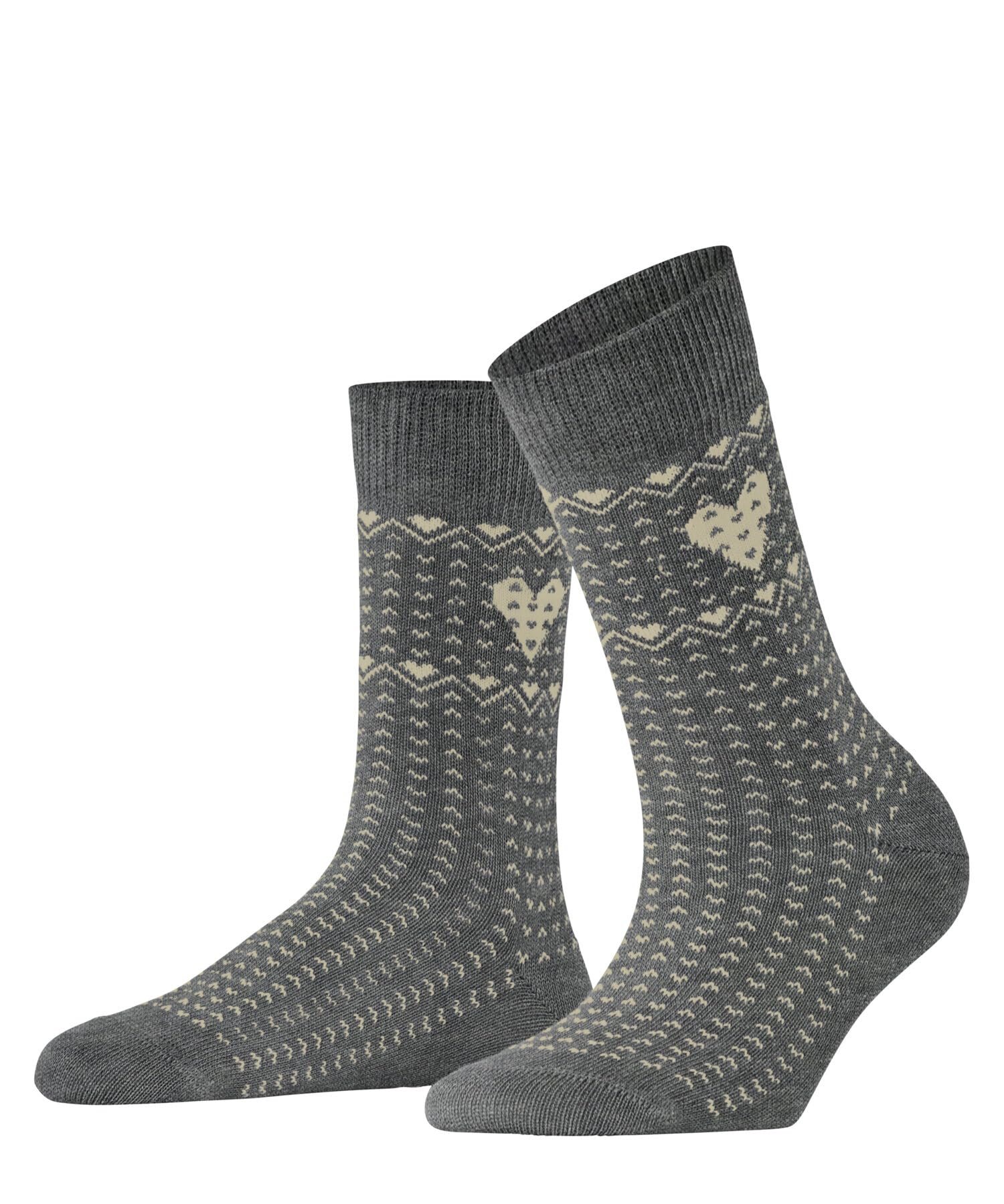 ESPRIT Women's Norwegian Heart W So Cotton Patterned 1 Pair Socks, Grey Light Melange 3390, 5.5-8