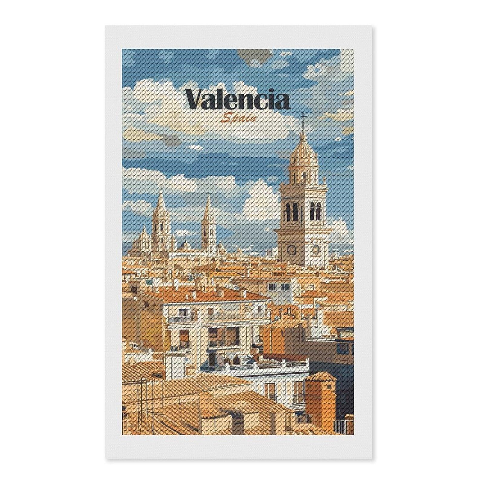 Junmoney Valencia Cityscape Diamond Painting Set 12"x20", Stress Relief Craft, Easy to Enjoy, Vintage Style Decor, Festive Craft Gift