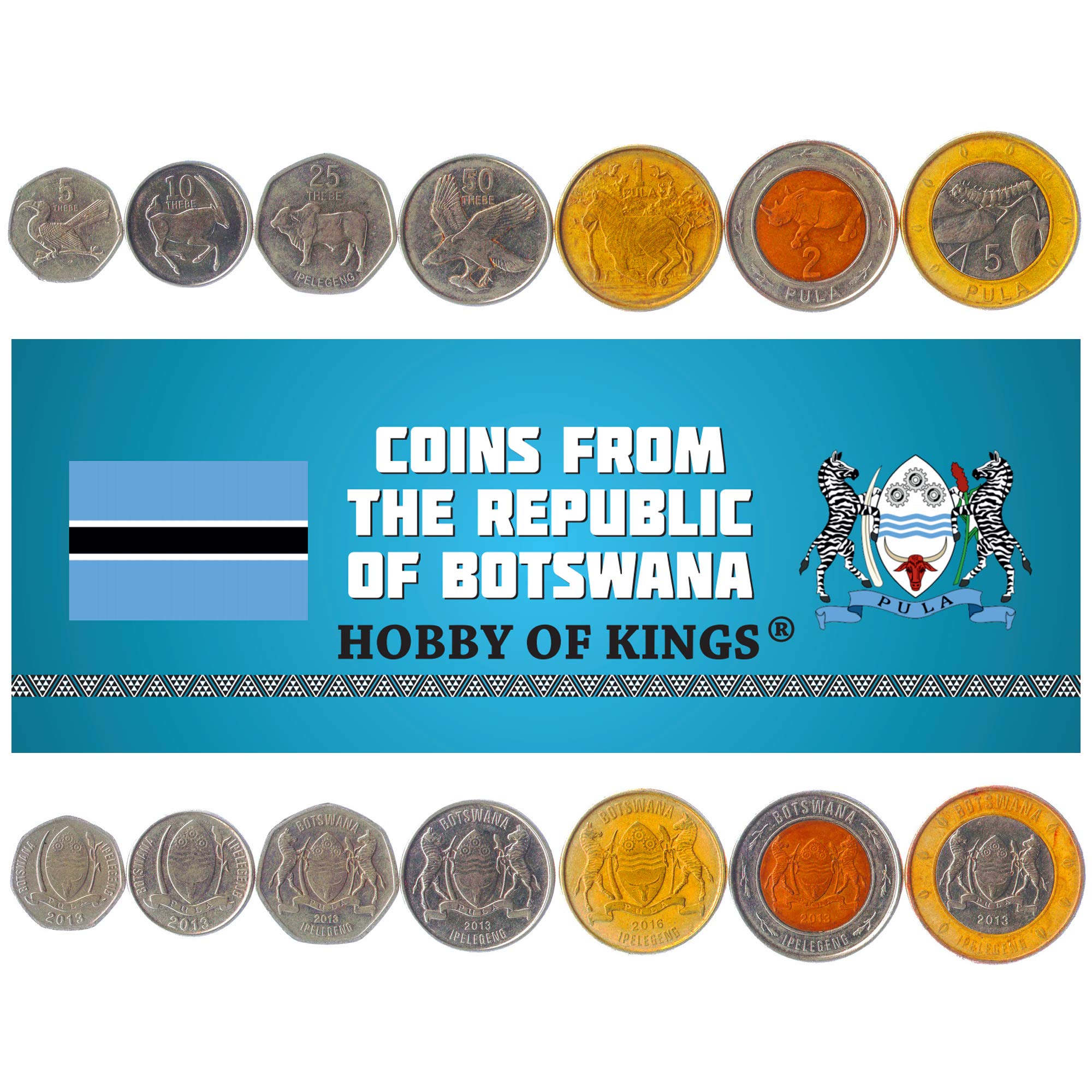 Set De 7 Pièces De Botswana – 5,10,25,50 Thebe, 1,2,5 Pula – édition Limitée 2013-2016, Collection