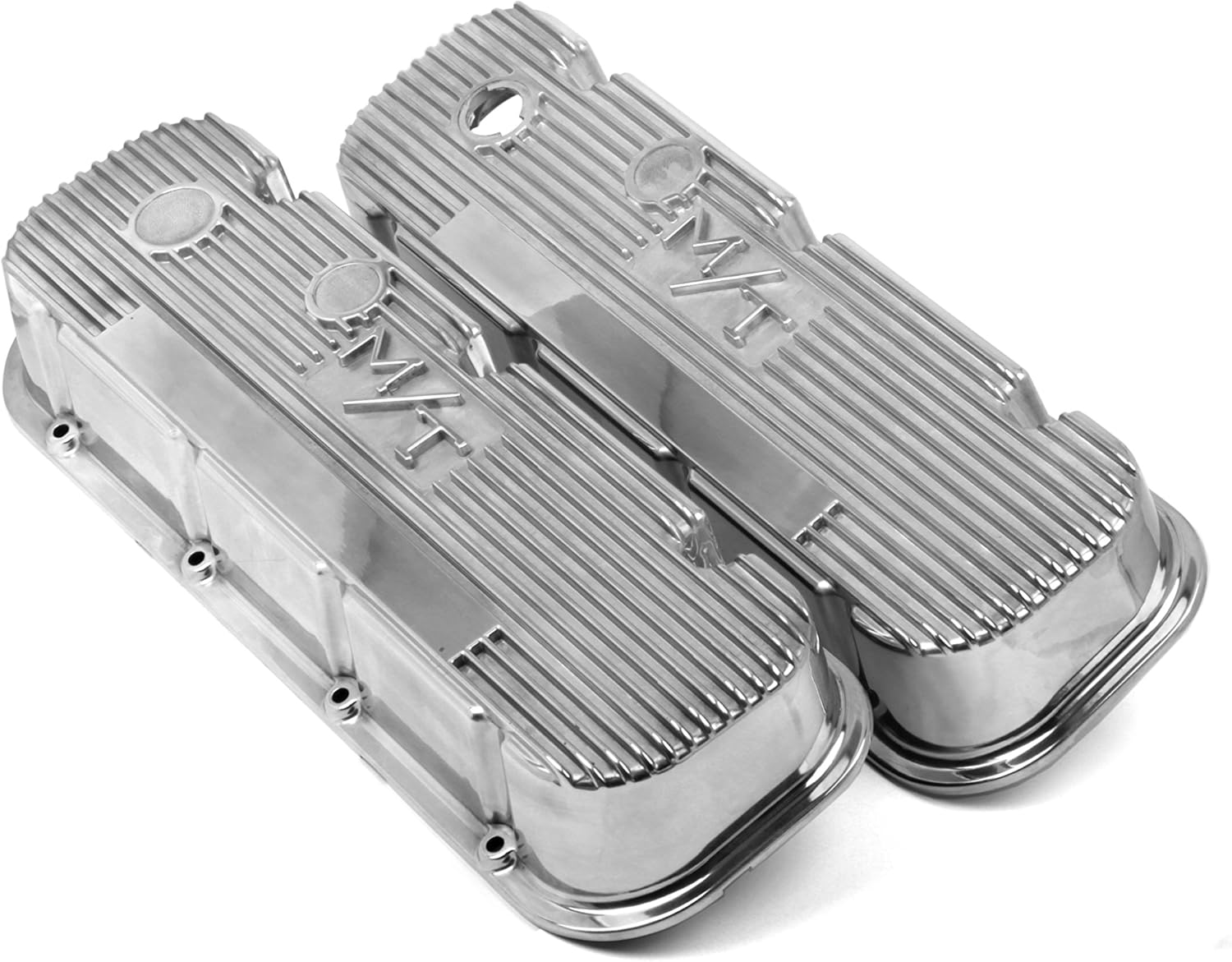 Holley Valve Cover, M/T, Short, Finned, M/T Logo, Aluminum, Polished, Big Block Chevy, Pair